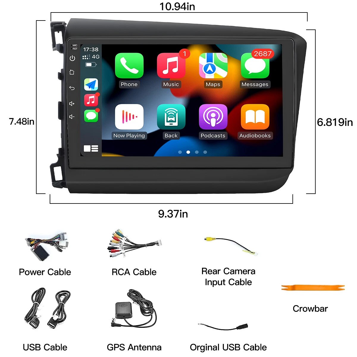 Car Radio Stereo For 2012 Honda Civic GPS Navi 9” Touch Screen Backup Camera