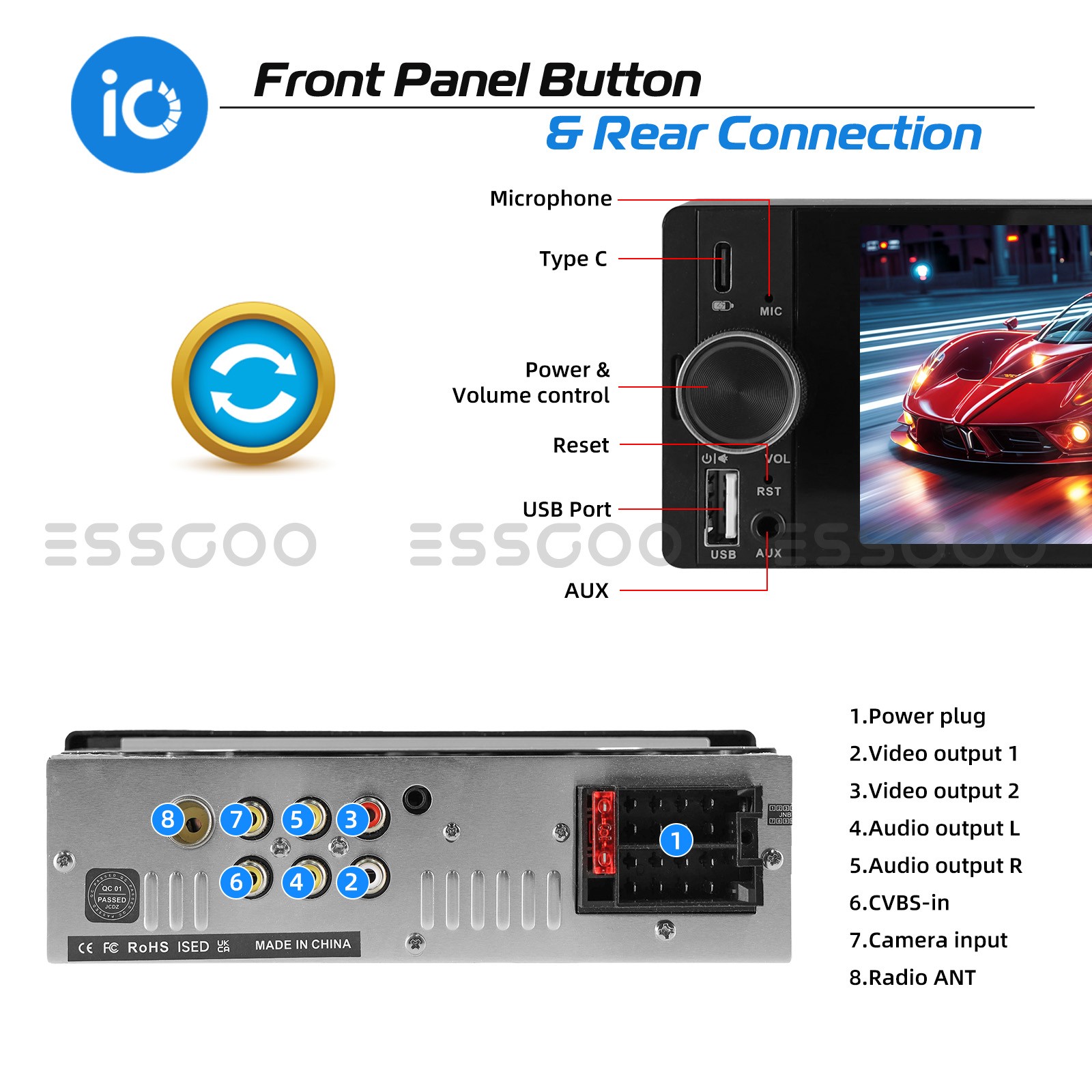 7″ Car Radio For Apple Carplay Android Single 1Din Touch Screen Stereo Bluetooth