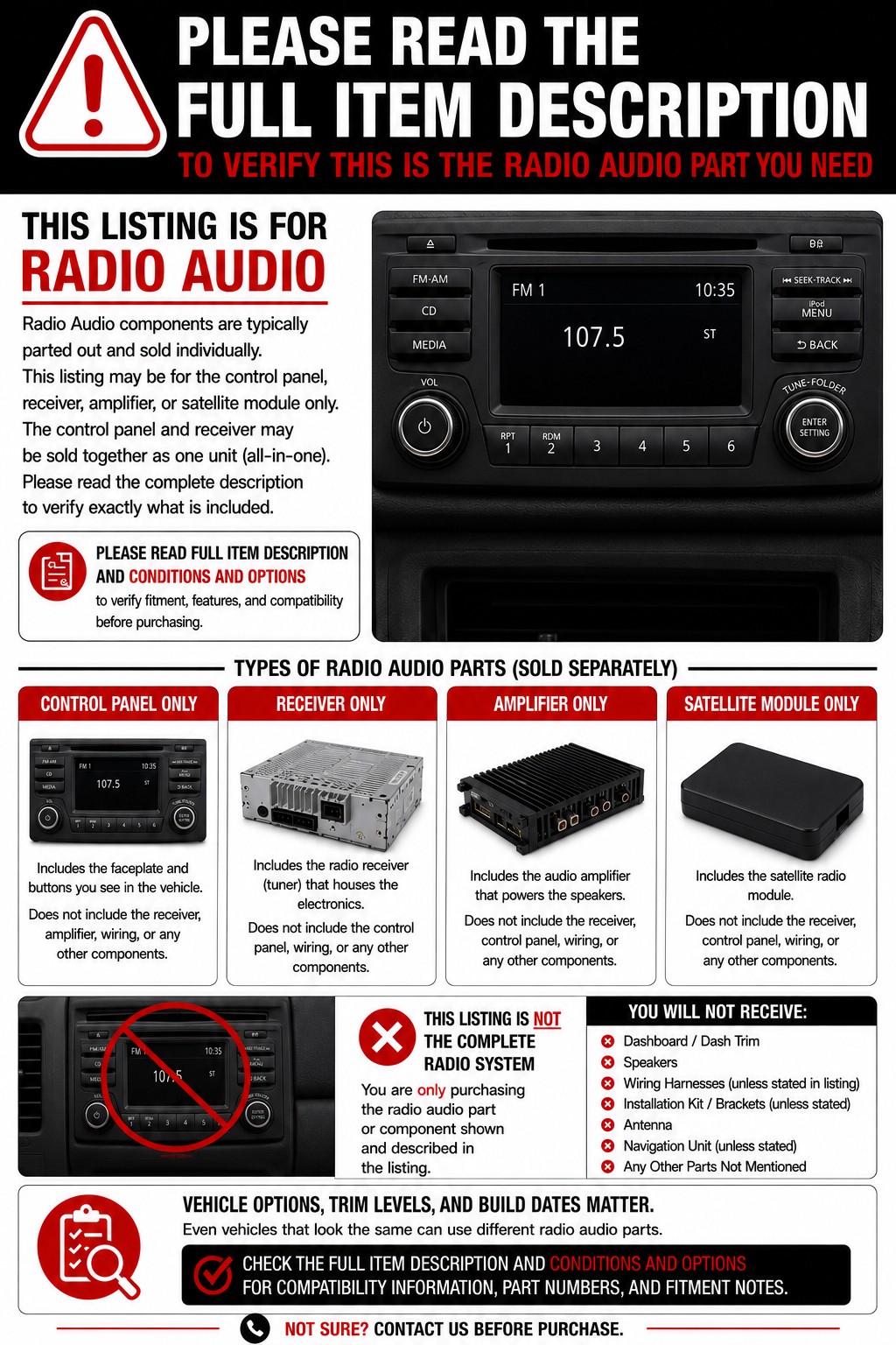 Audio Equipment Radio AM-FM-CD-MP3-USB Fits 11-21 EXPRESS 2500 VAN 2278505