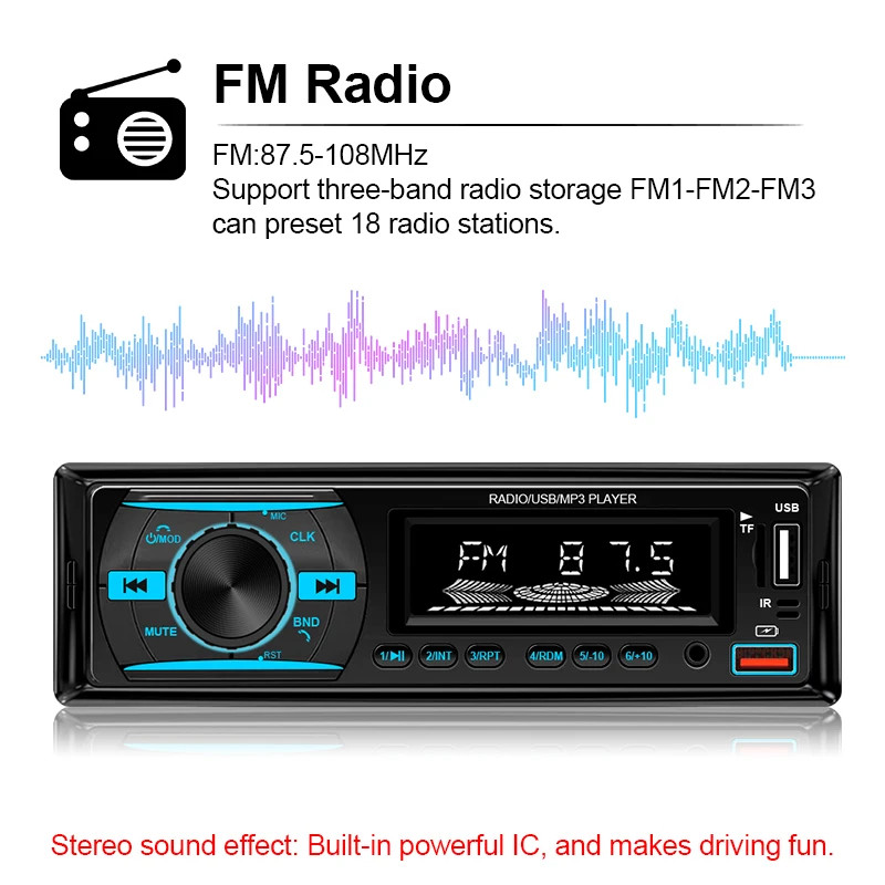 SingleDIN Car Radio Stereo Bluetooth MP3 Player FM AUX USB TF Card Digital Audio