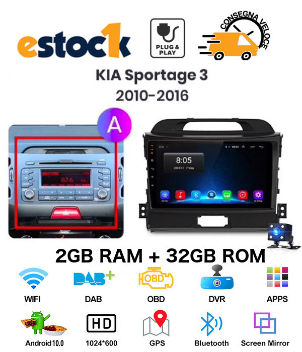 CAR TABLET FOR KIA SPORTAGE 3 CAR RADIO ANDROID 14 2GB RAM + 32GB ROM WI-FI GPS