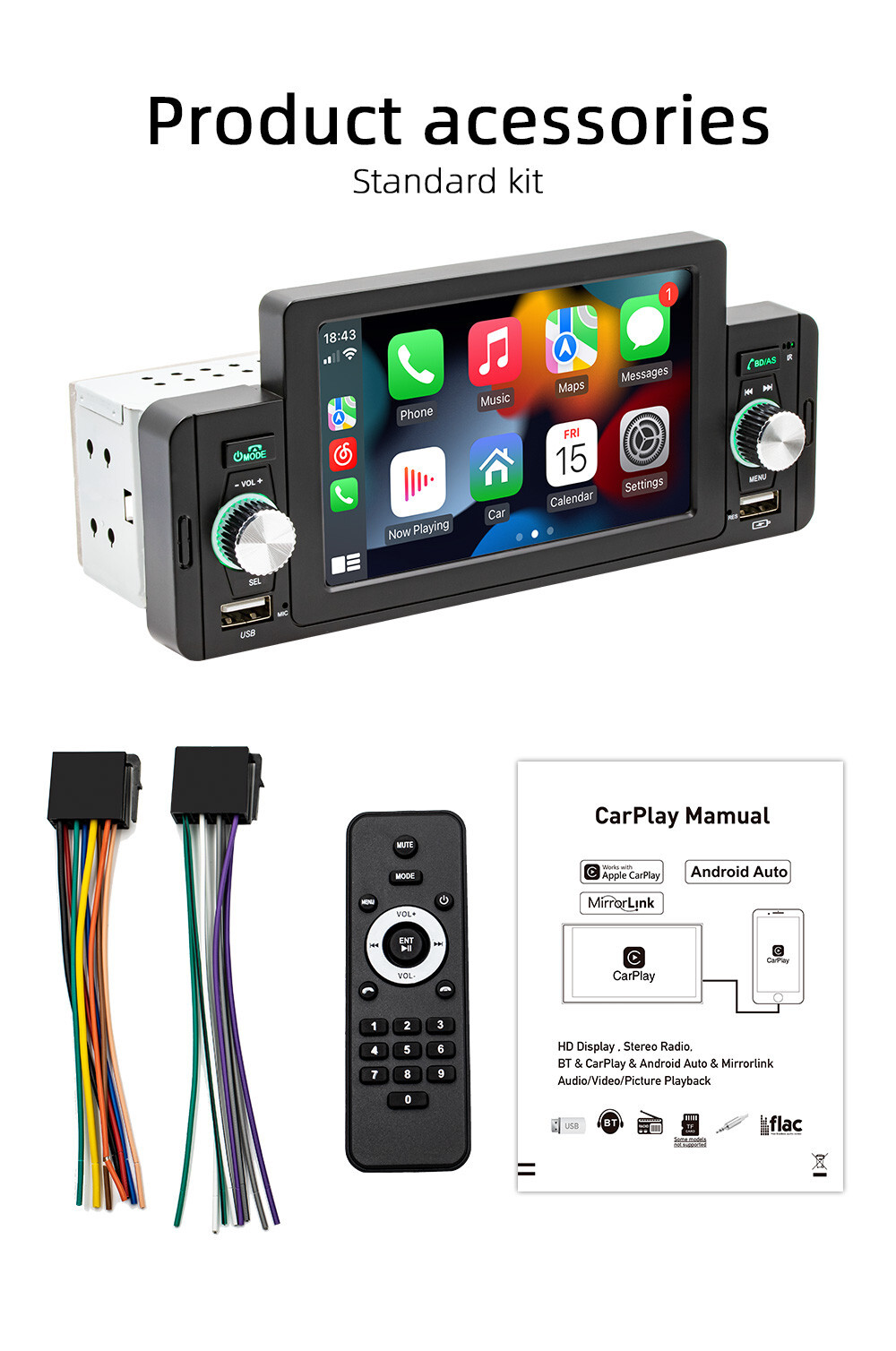 Stereo Car Radio Bluetooth 5in MP5 Carplay Player For Android Auto In Head Units