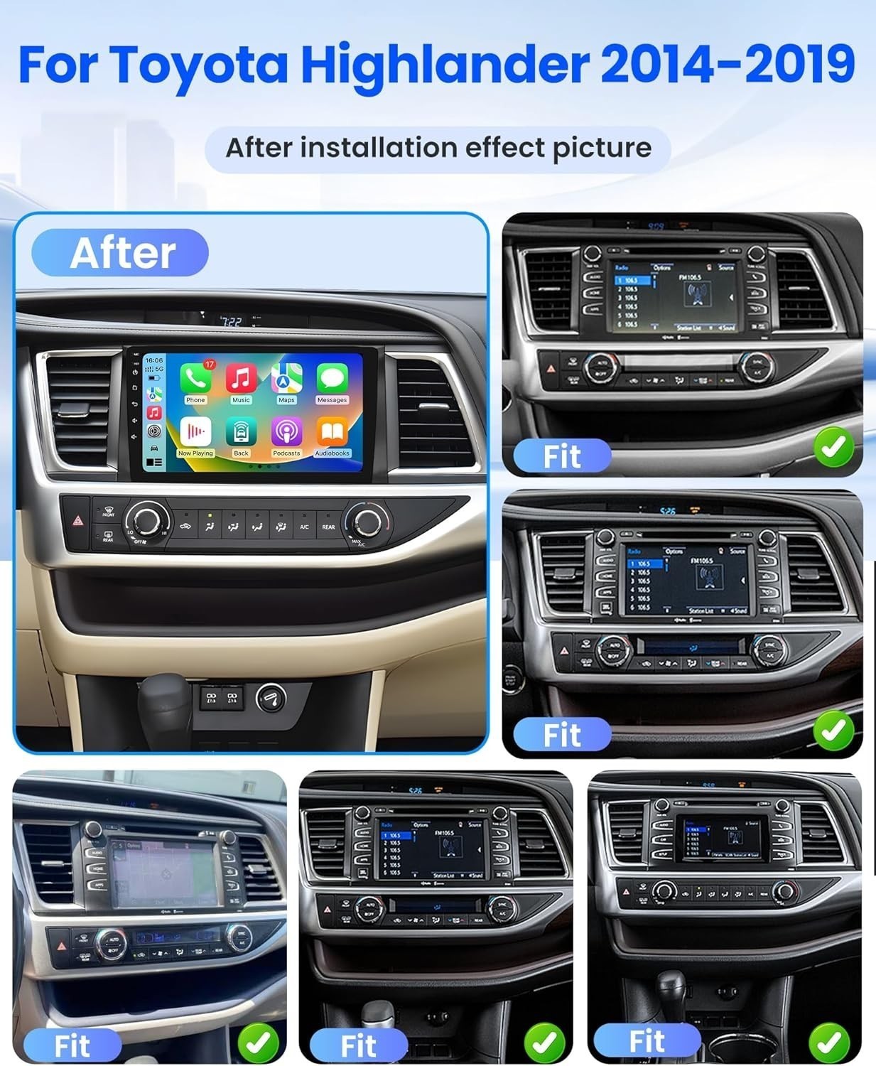 Car Radio Stereo Carplay For 2014-2019 Toyota Highlander 4+64G 10in Cam EQ