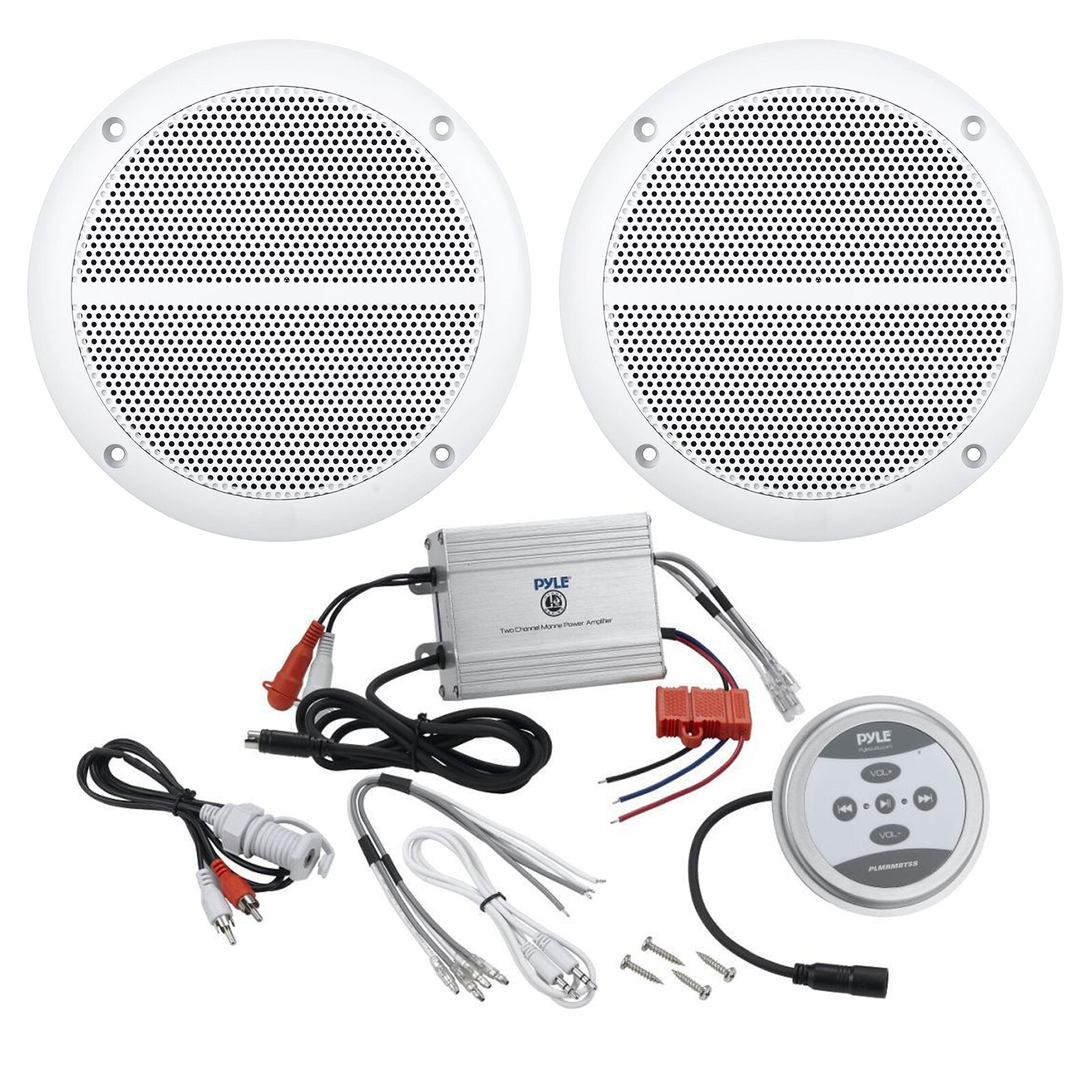 Pyle Bluetooth Marine 600W 2Channel Amplifier, 6.5″ 250W Enrock Marine Speakers