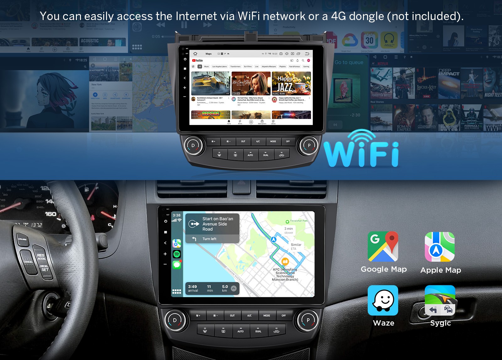 10.1″ Android Auto 4+64 CarPlay Car Radio Head Unit for 2003-2007 Accord Upgrade
