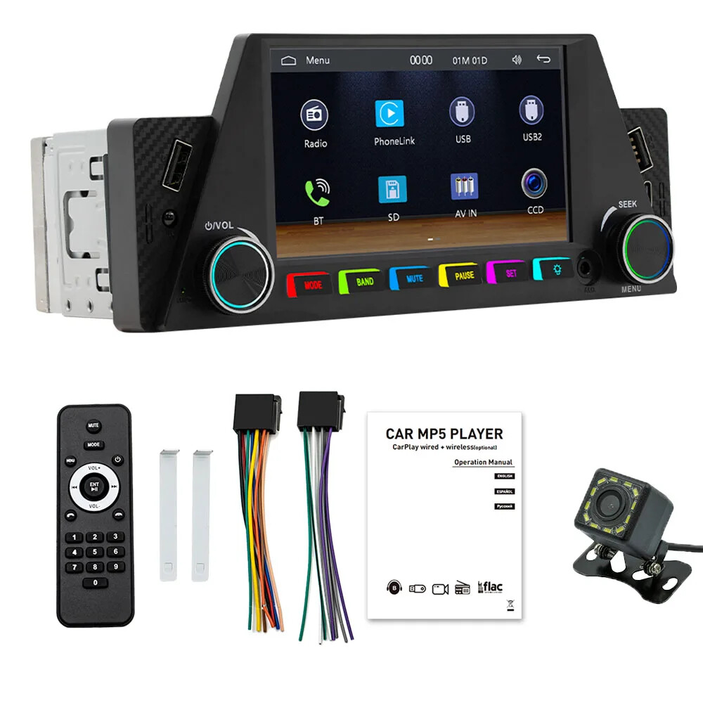 1Din 6.86 Inch Car Radio with Wireless Carplay Android Auto BT MP5 Multimedia