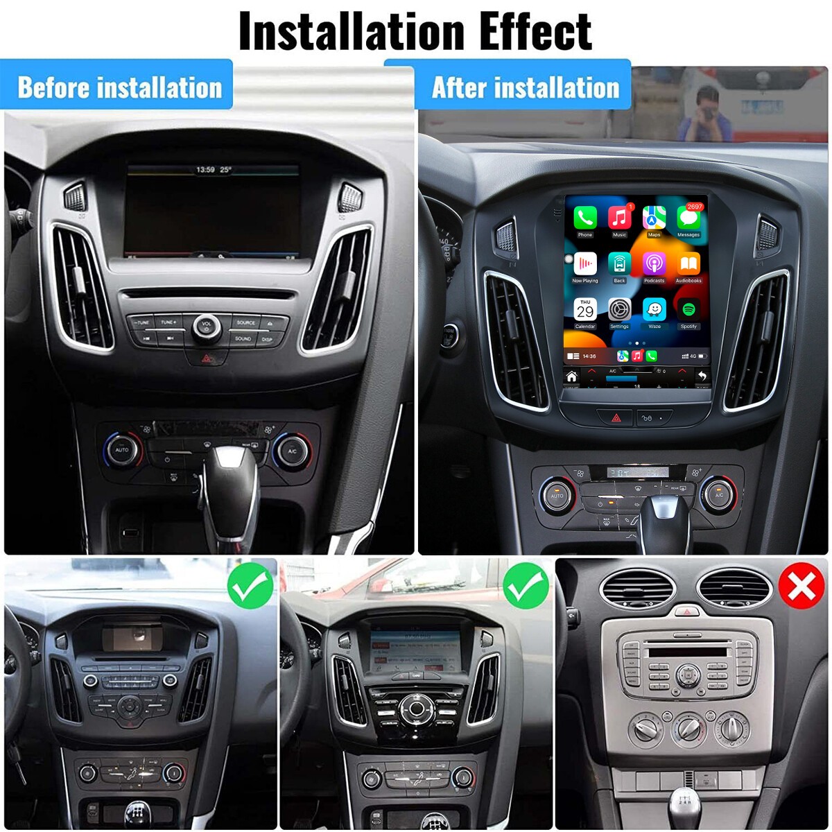IOS Carplay Android15 Car Stereo Radio GPS Navi WIFI For 2012-2018 Ford Focus