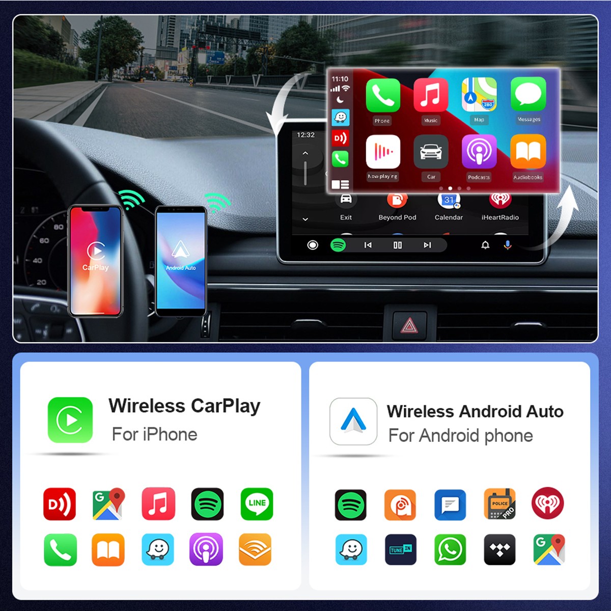 New USB/Type-C Wireless CarPlay Adapter Bluetooth 5.2 5GHz WiFi Auto OTA Update
