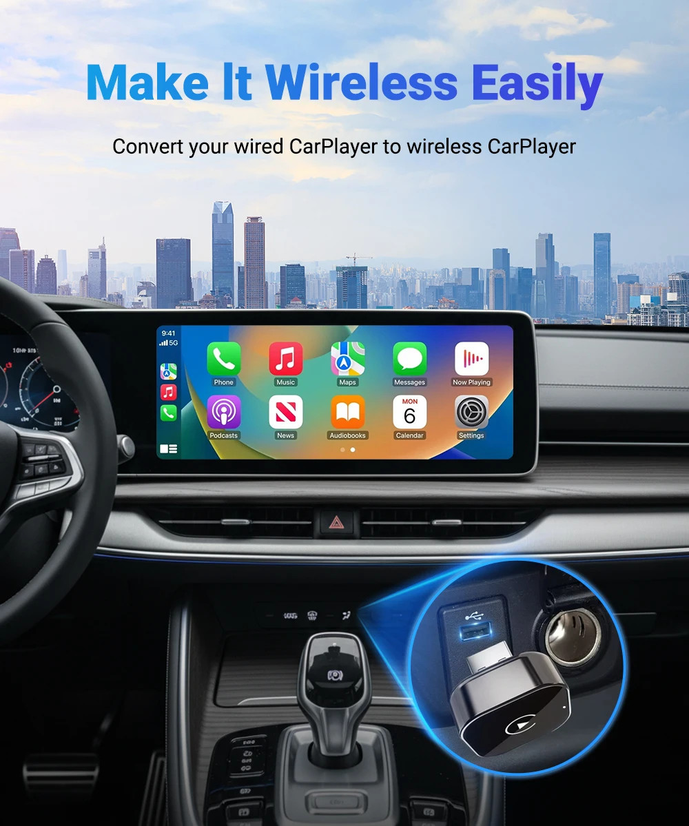 USB Auto Wireless CarPlay Adapter For iPhone Apple Wireless Dongle Plug ＆ Play