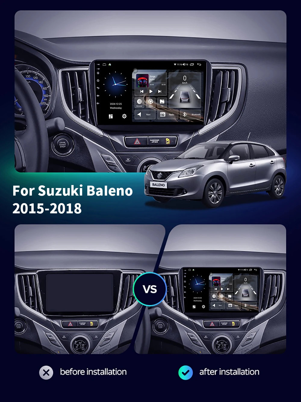 For Suzuki Baleno 2015-2018 Car Radio GPS Navi Android Carplay Multimedia Player