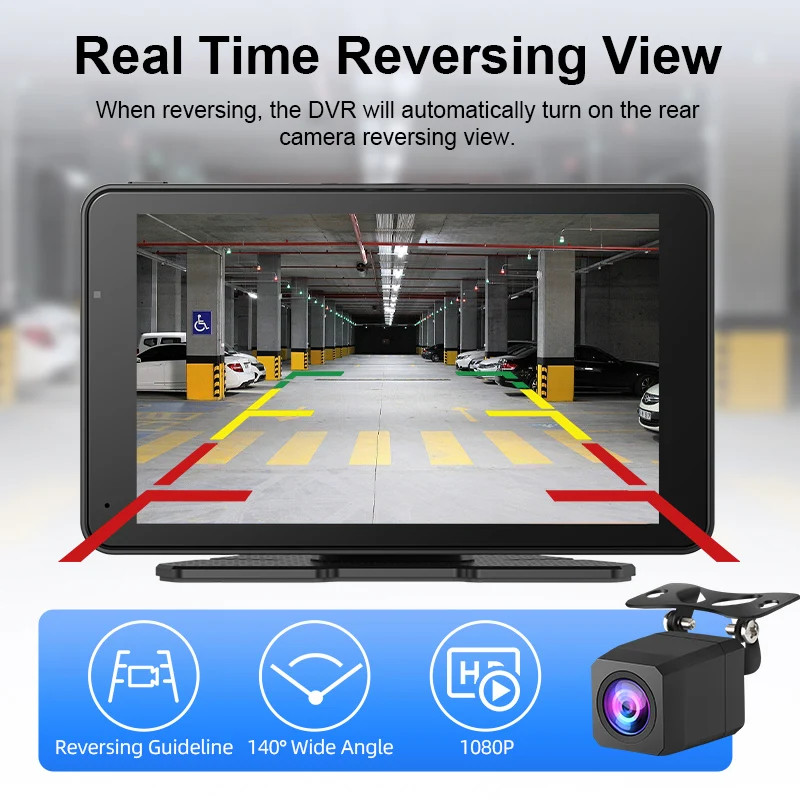 Jansite 7 Inch 2.5K Car DVR Wireless CarPlay Dash Cam GPS Vision Camera Mirror