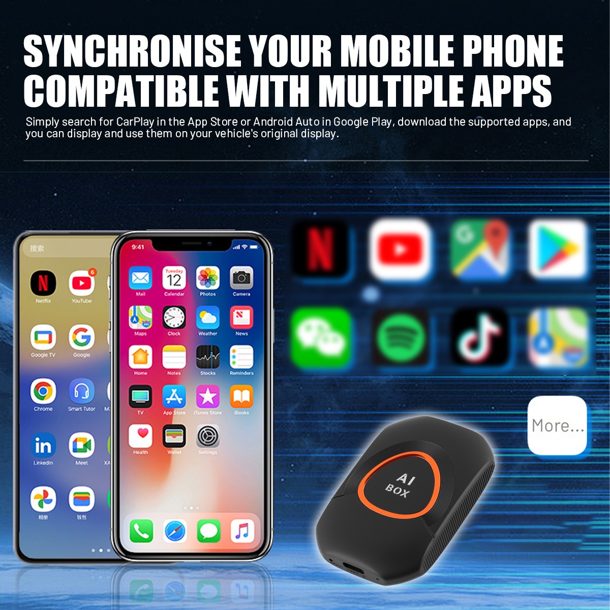 4-in-1 Wireless CarPlay AI box Android Auto Adapter Converter w/ Netflix YouTube