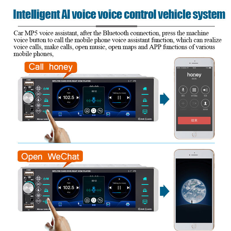 5.5″ wince Single1 Din Car Radio Stereo Carplay BT Andriod Auto IPS Touchscreen