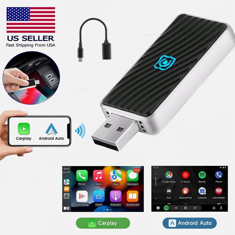 2-in-1 Wired to Wireless CarPlay Adapter/Android Auto Adapter Plug&Play-2026