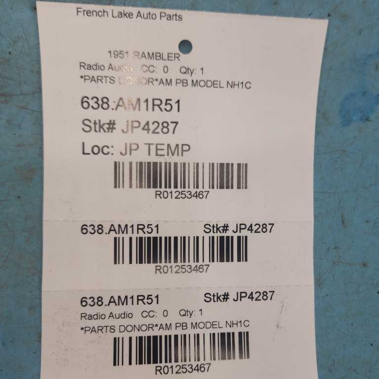 PARTS ONLY Radio Model NH1C Fits 1951 RAMBLER 1253467