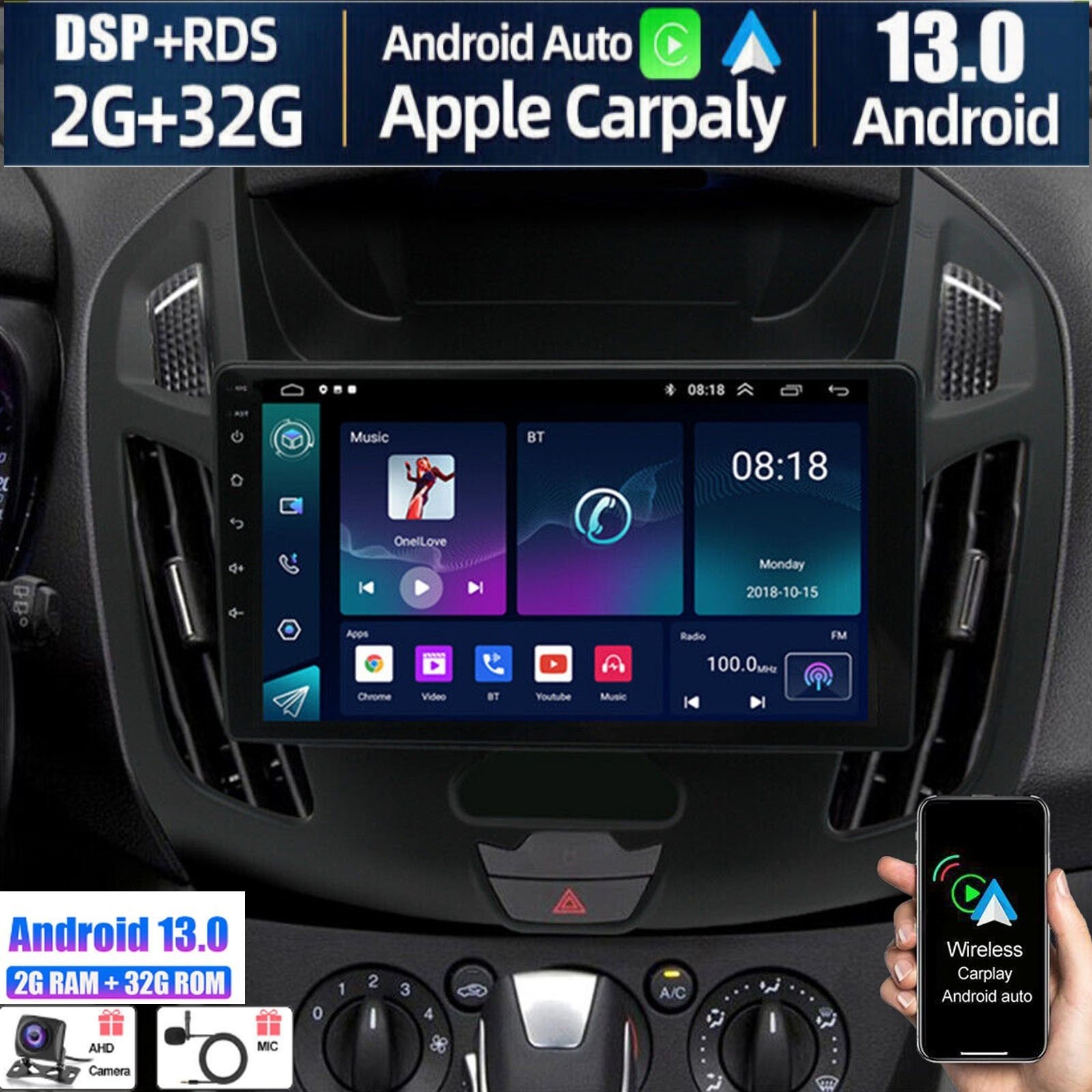 For Ford Transit Connect 2014-2018 Carplay 9″ Android 13.0 Stereo Radio GPS Wifi