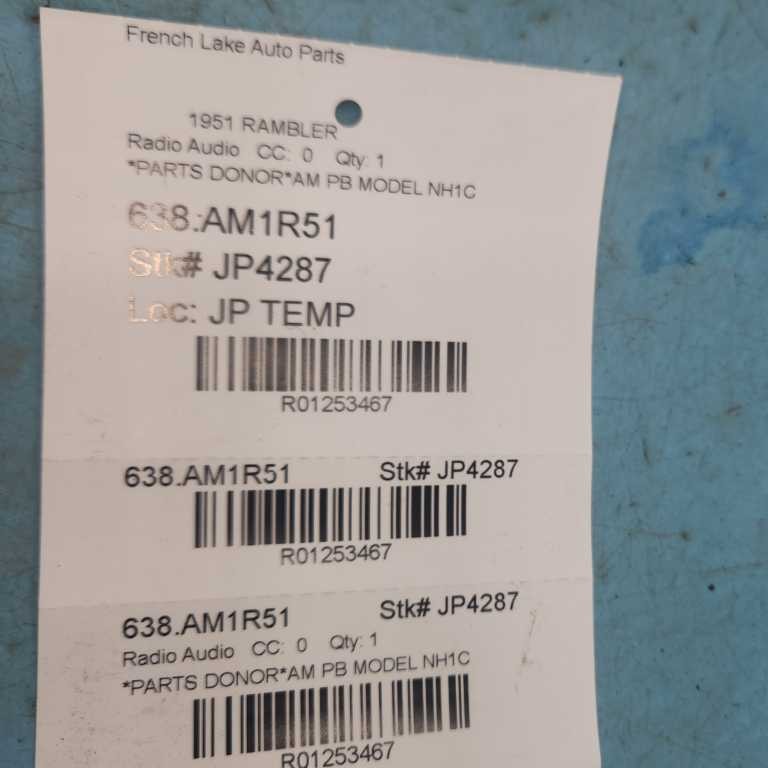 PARTS ONLY Radio Model NH1C Fits 1951 RAMBLER 1253467