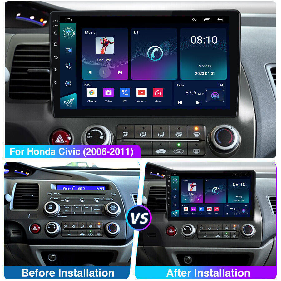 For Honda Civic 2006-2011 Android 14 Apple Carplay Car Stereo Radio GPS Navi BT