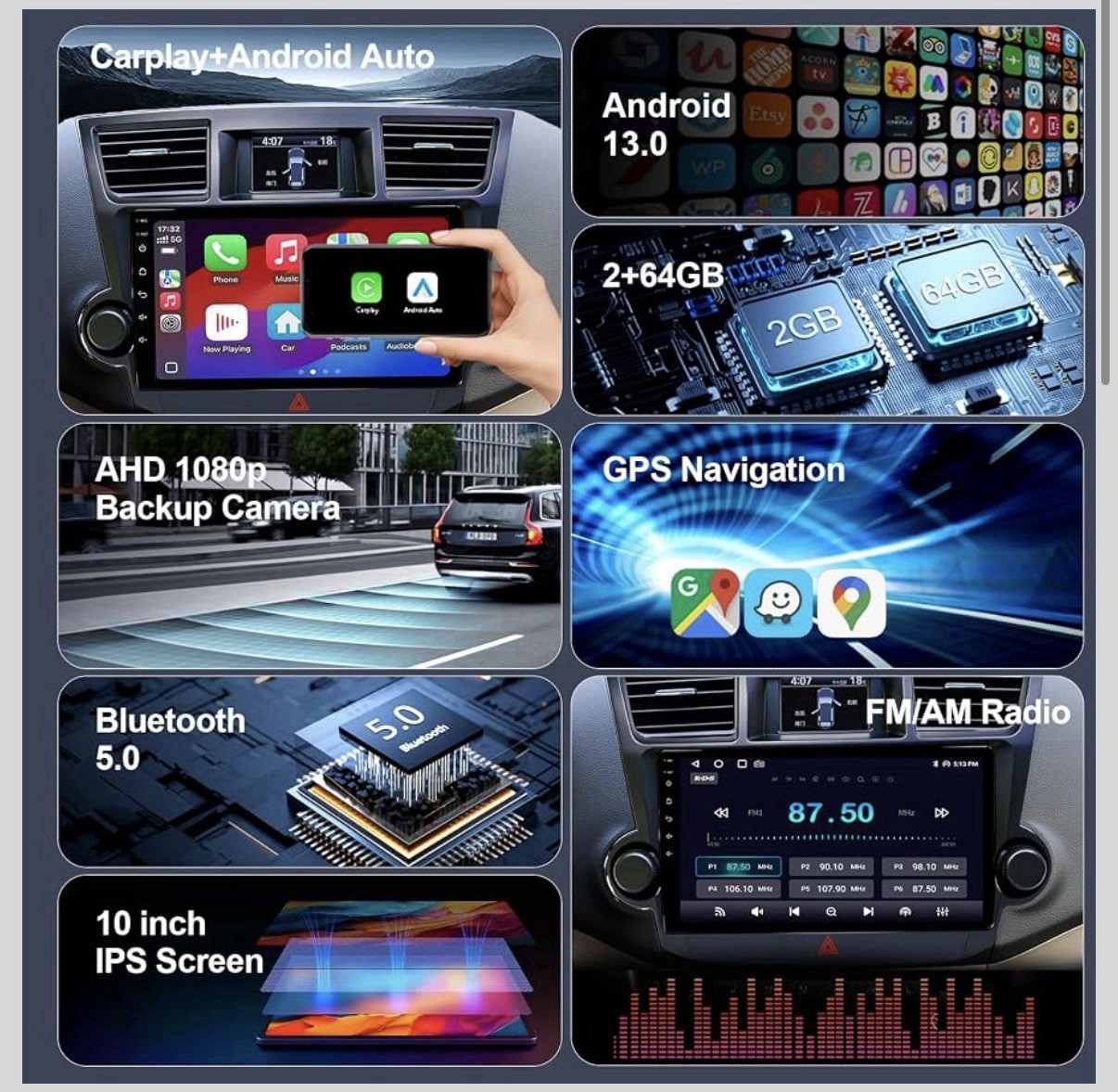 Carplay for Toyota Highlander 2008-2013 Android Auto Car Radio GPS Navi WIFI BT