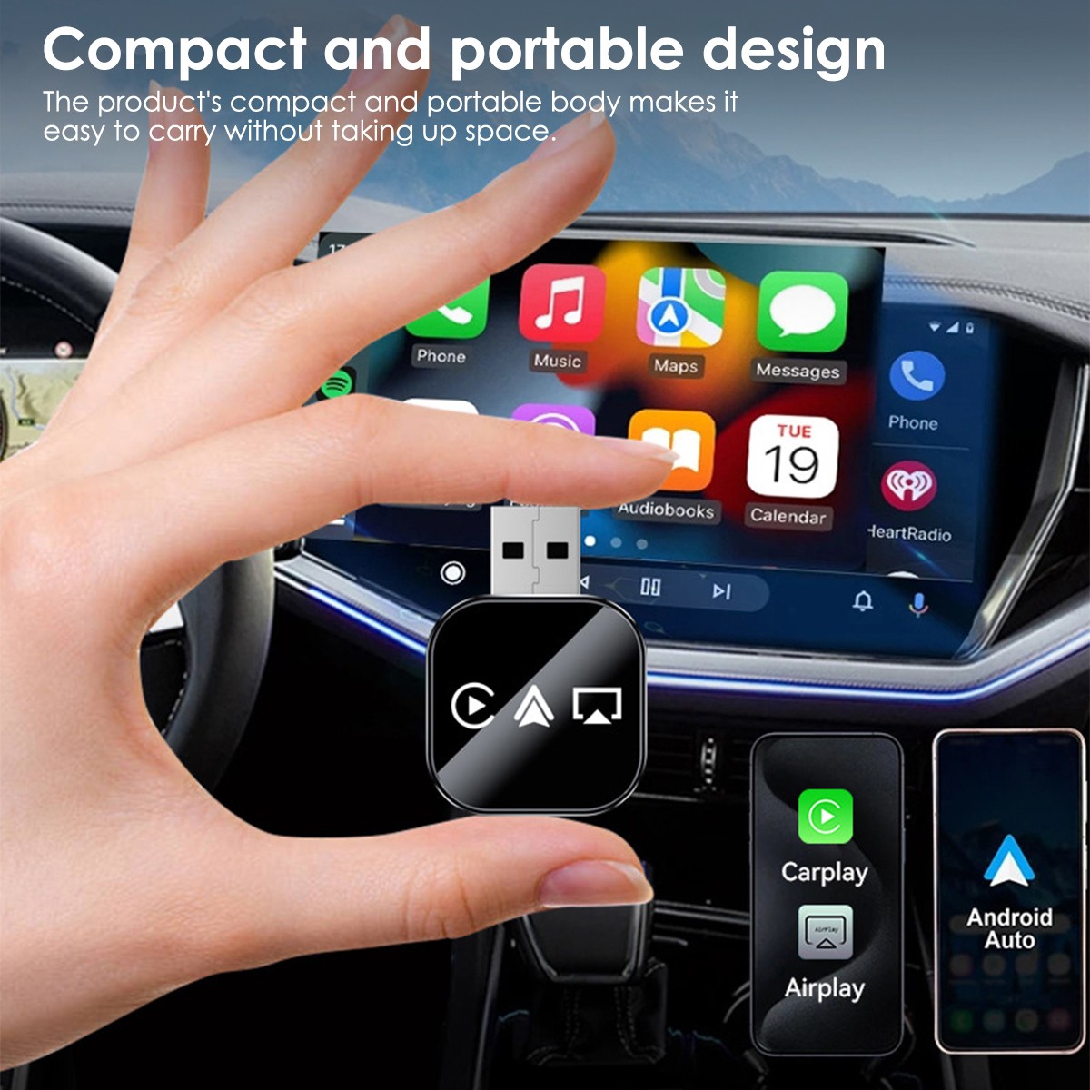 Wireless CarPlay Adapter For Apple iPhone & Android Auto USB Adapter Plug-Play