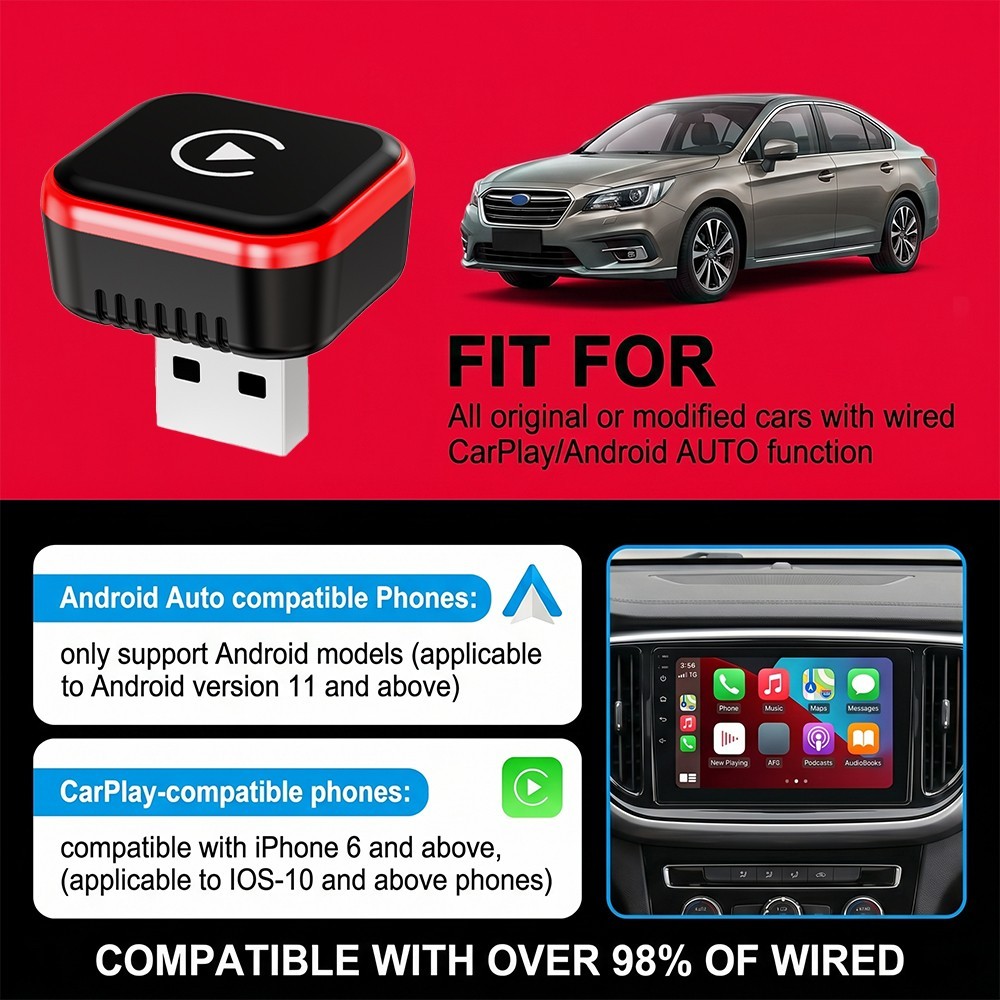 TrolinkTek 2-in-1 Wireless USB CarPlay Adapter / Android auto for Apple&Android