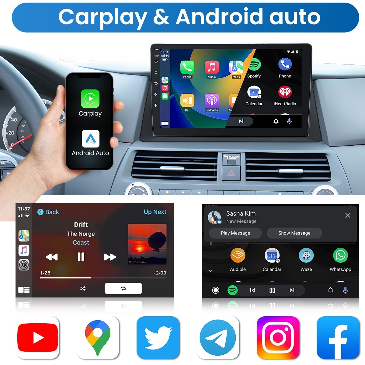 For 2008-2012 Honda 8th Accord CarPlay Android 13 Car Radio Stereo FM RDS