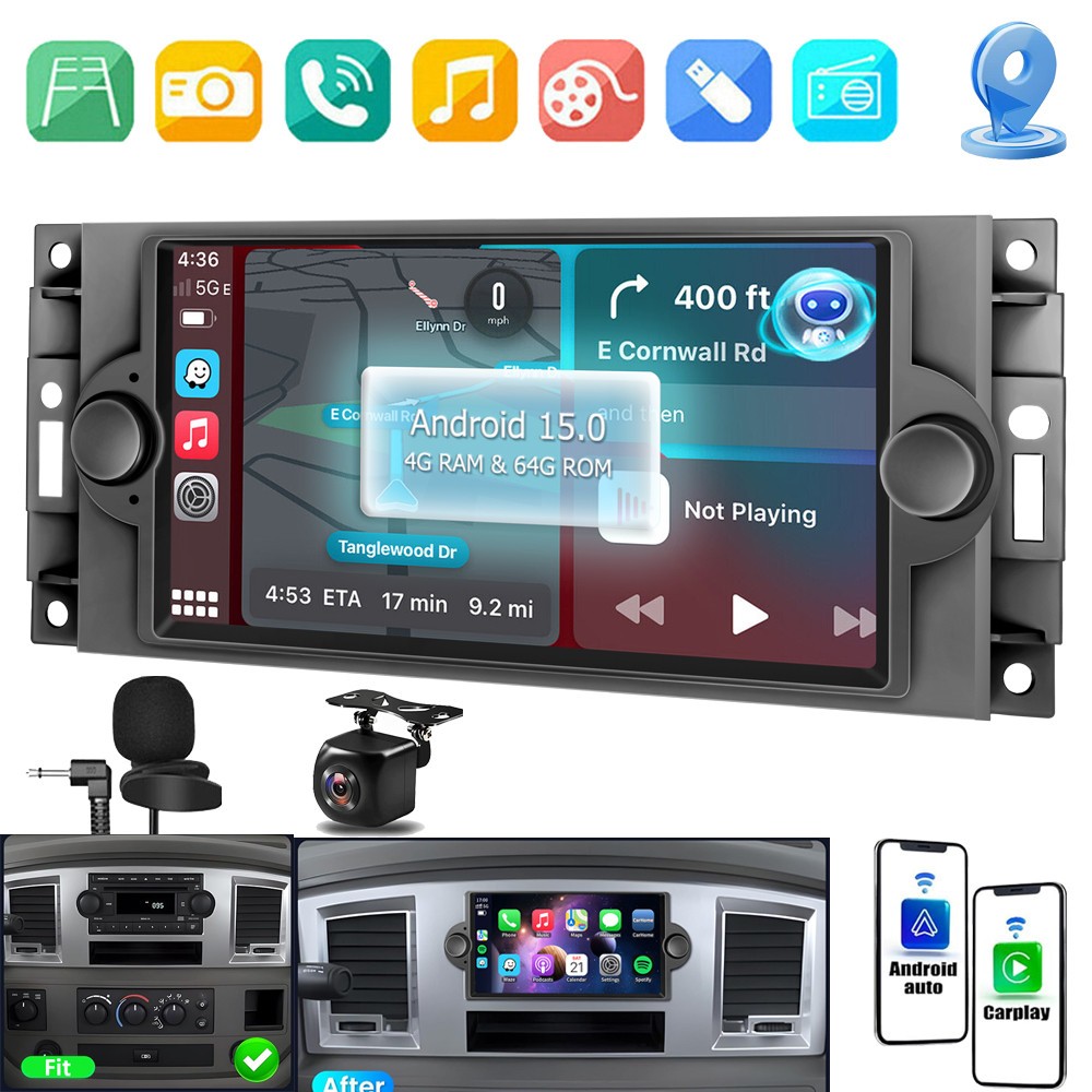 For Chrysler PT Cruiser 2006 2007 2008-10 Android 15 CarPlay Car Stereo FM 64GB