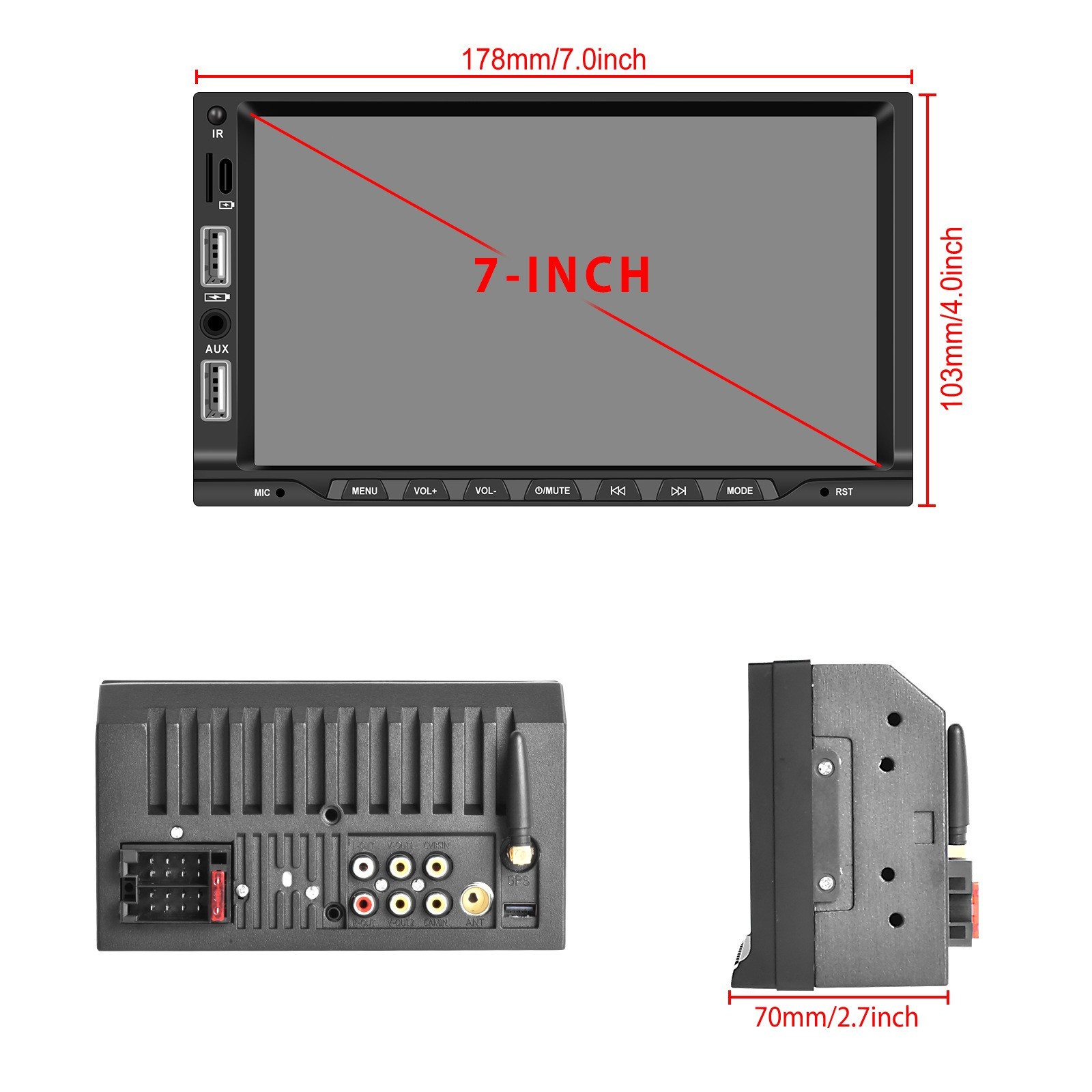 7″ Wireless CarPlay Android MP5 Car Stereo 1080p Touchscreen Bluetooth FM