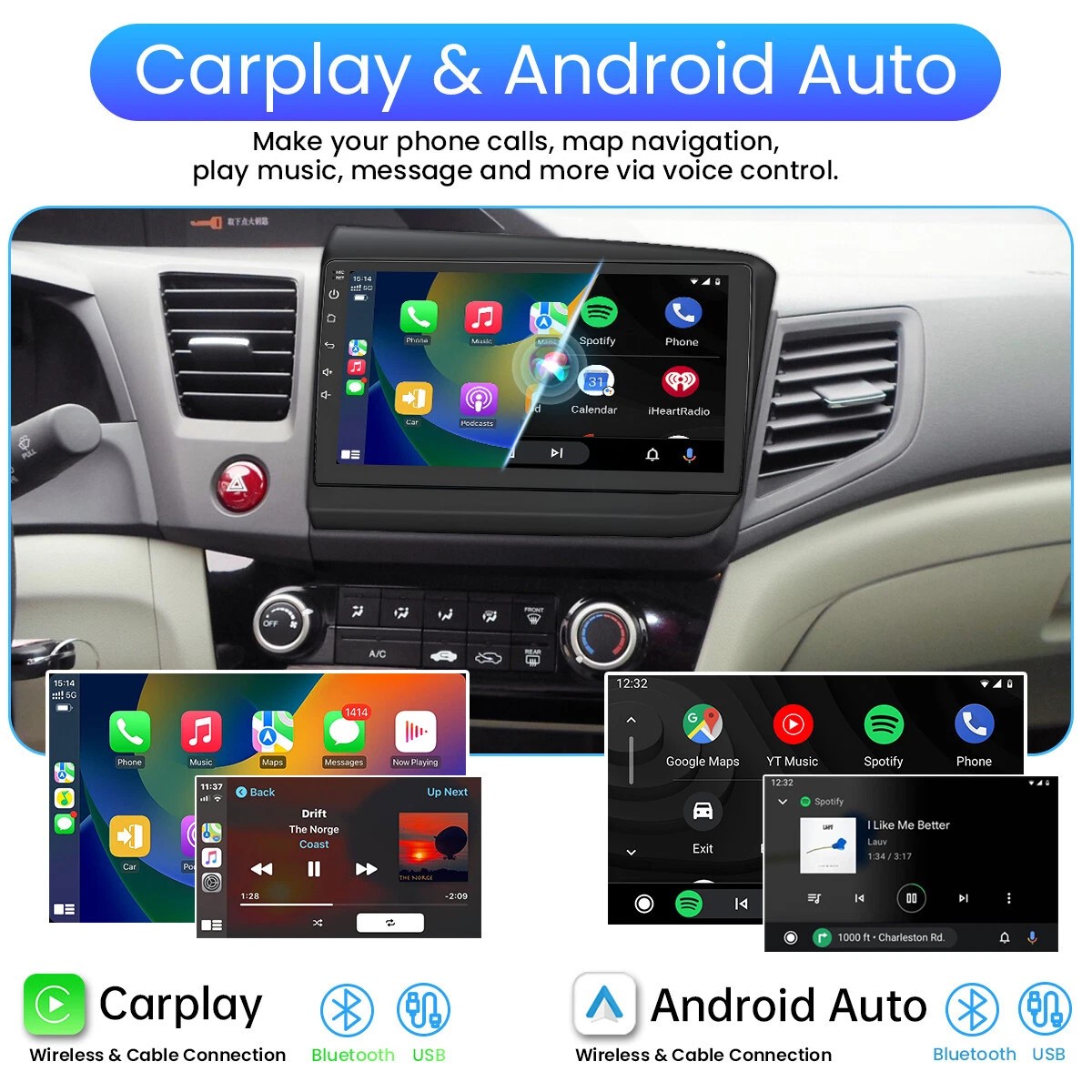 Car Radio Stereo For 2012 Honda Civic GPS Navi 9” Touch Screen Backup Camera