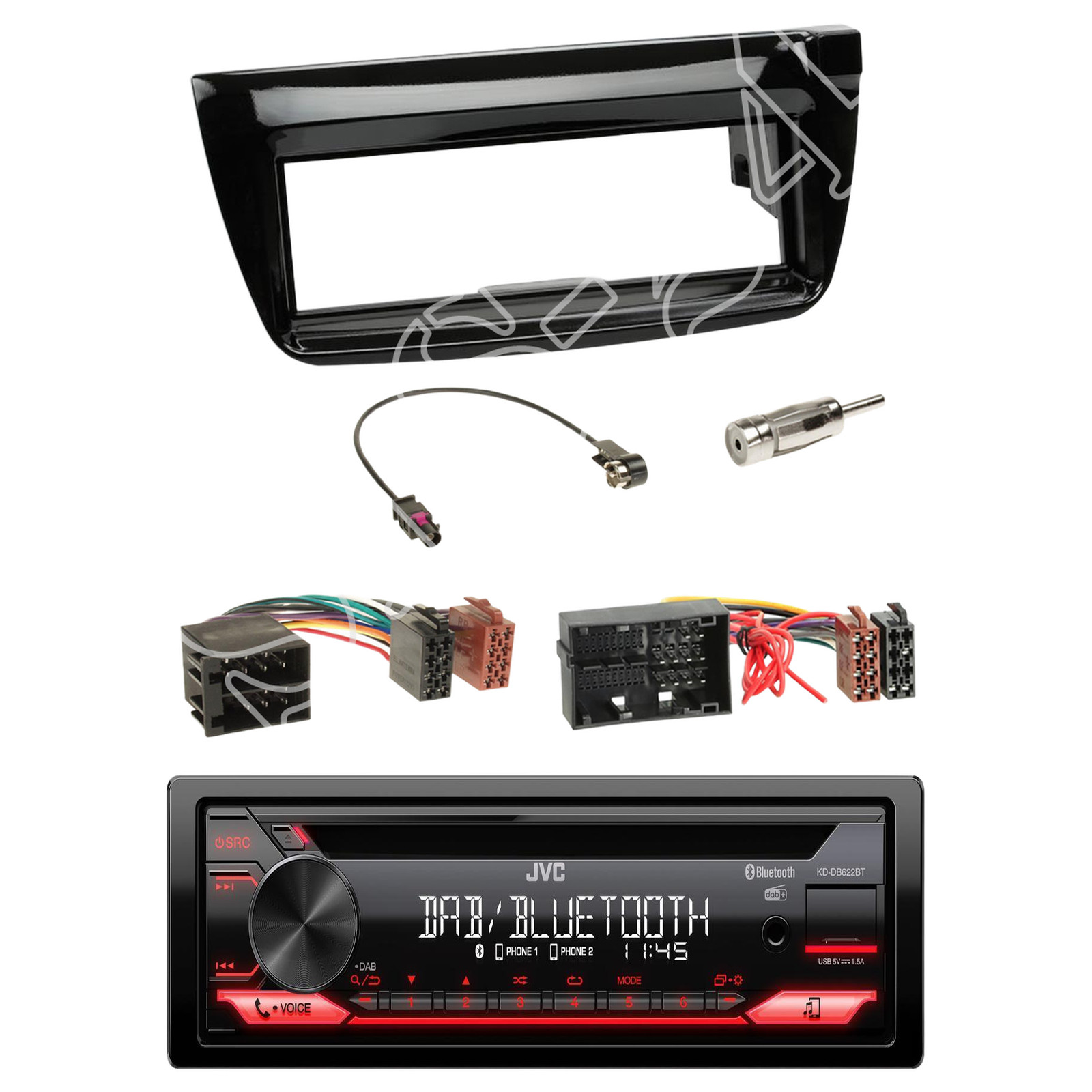 JVC KD-DB622BT Radio DAB+ Bluetooth with installation kit for Fiat Doblo (263) from 2010