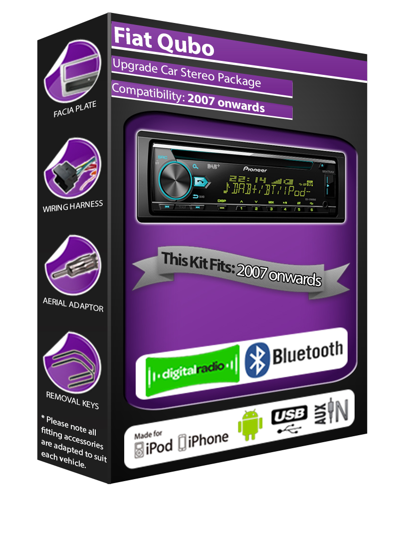 Fiat Qubo DAB radio, Pioneer stereo CD USB AUX player, Bluetooth handsfree kit