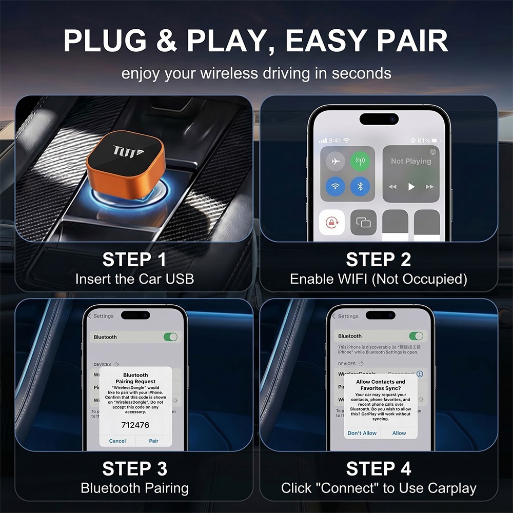 TrolinkTek 2026 2-IN-1 Wireless Carplay & Android Auto USB Adapter Plug & Play