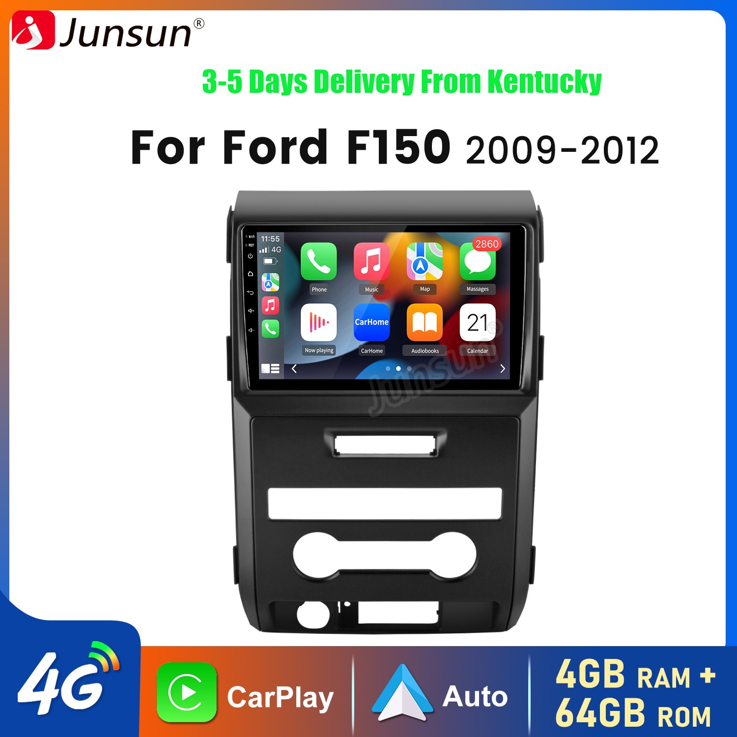 Carplay Android15 4+64GB Car Stereo Radio GPS Navi For Ford F-150 F150 2009-2012