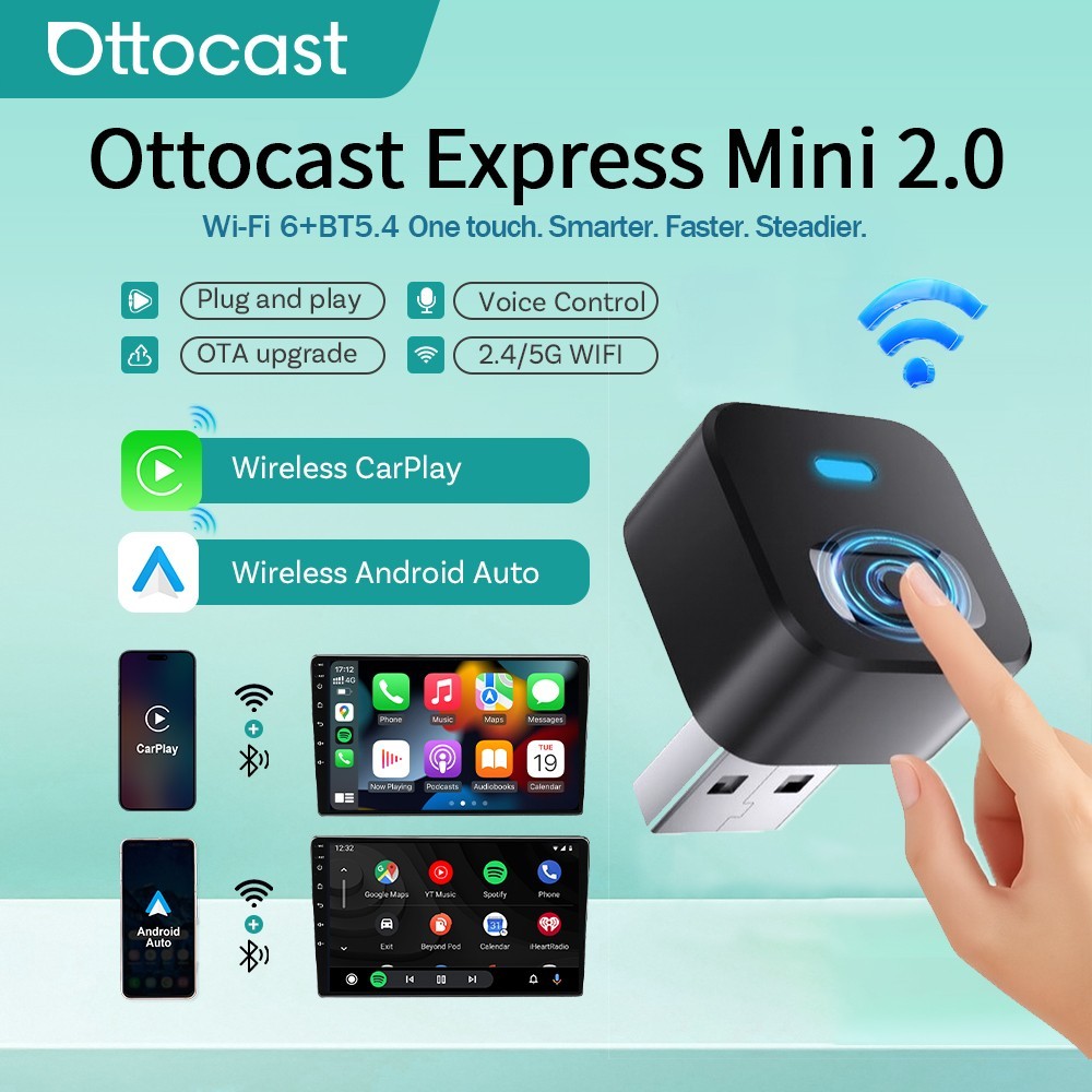 Ottocast Mini Dot Wireless CarPlay/Android Auto Adapter Dongle USB Plug & Play