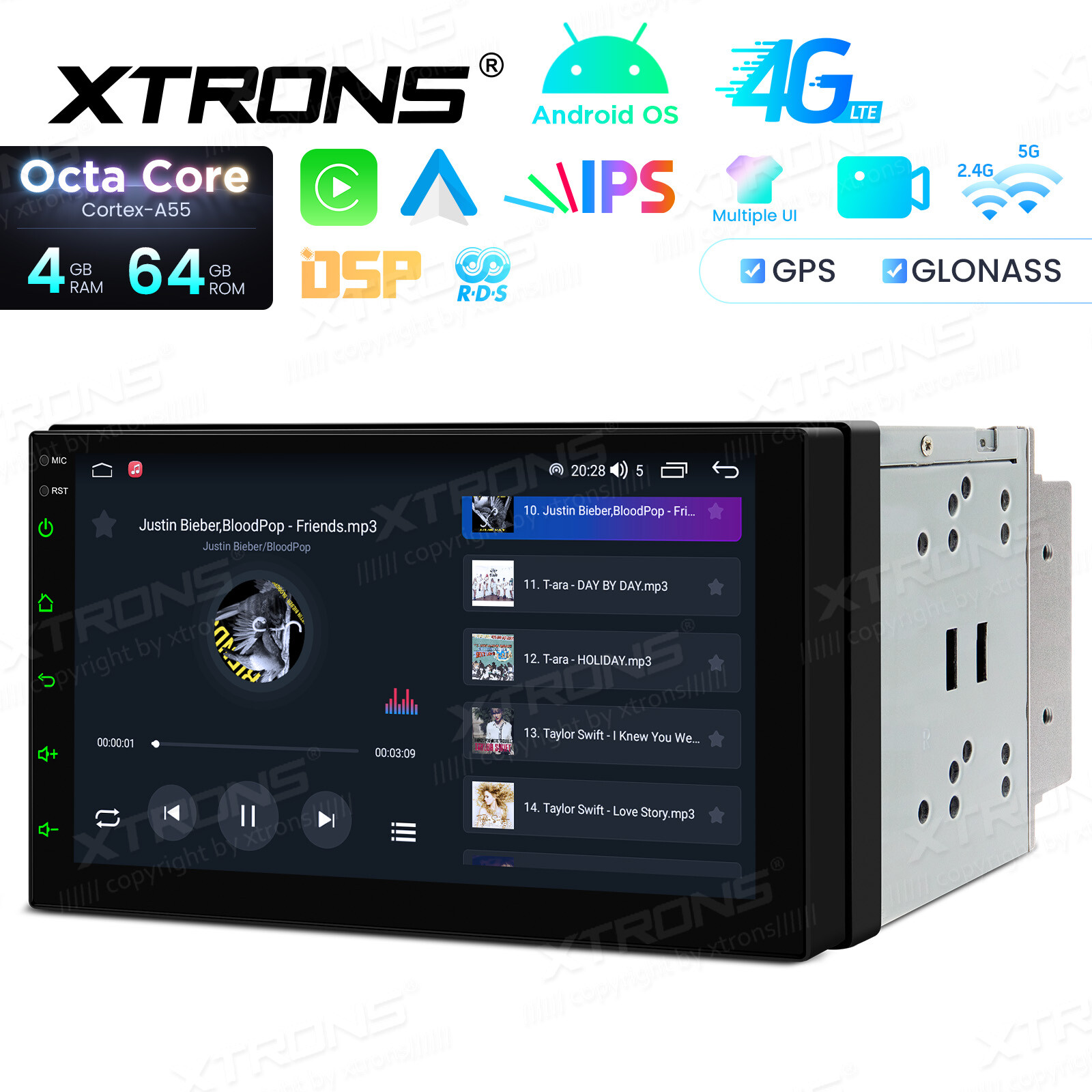 XTRONS Double Din 7″ Android 14 8-Core 4+64GB Car Stereo Head Unit GPS Radio RDS