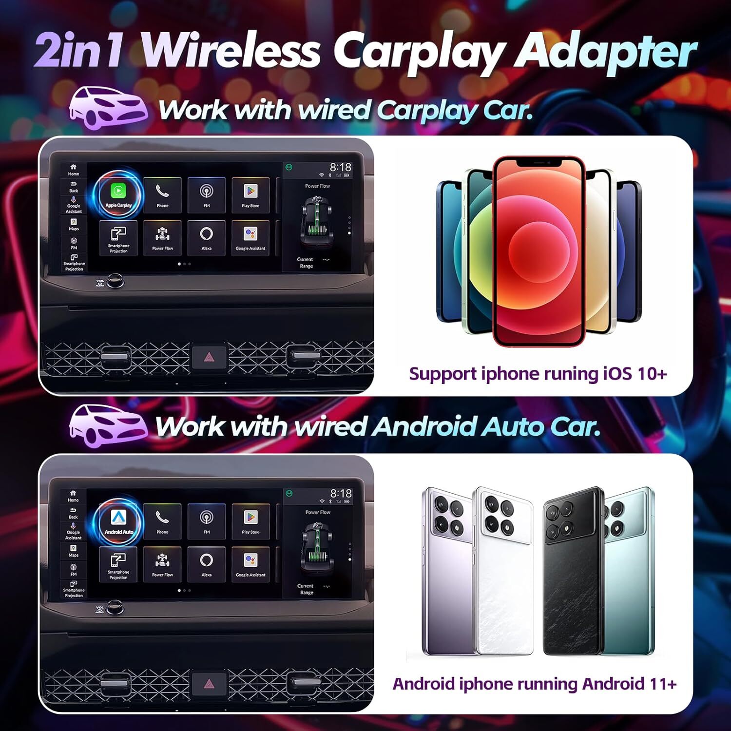Black Wireless CarPlay AI box Android Auto WIFI Adapter Converter Plug and Play