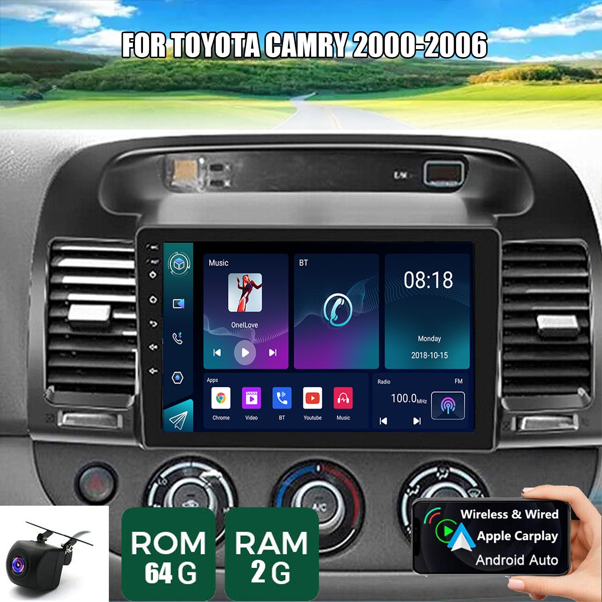 FOR TOYOTA CAMRY 2000-2006 ANDROID 15 CARPLAY CAR RADIO STEREO PLAYER GPS 64G