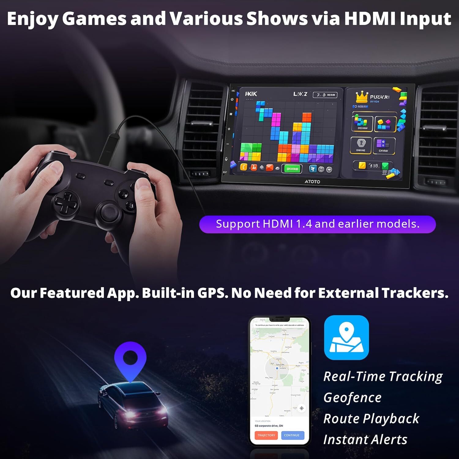Wireless CarPlay/Android Auto Car Stereo 7″ QLED HD Touchscreen GPS, Wi-Fi 8+128