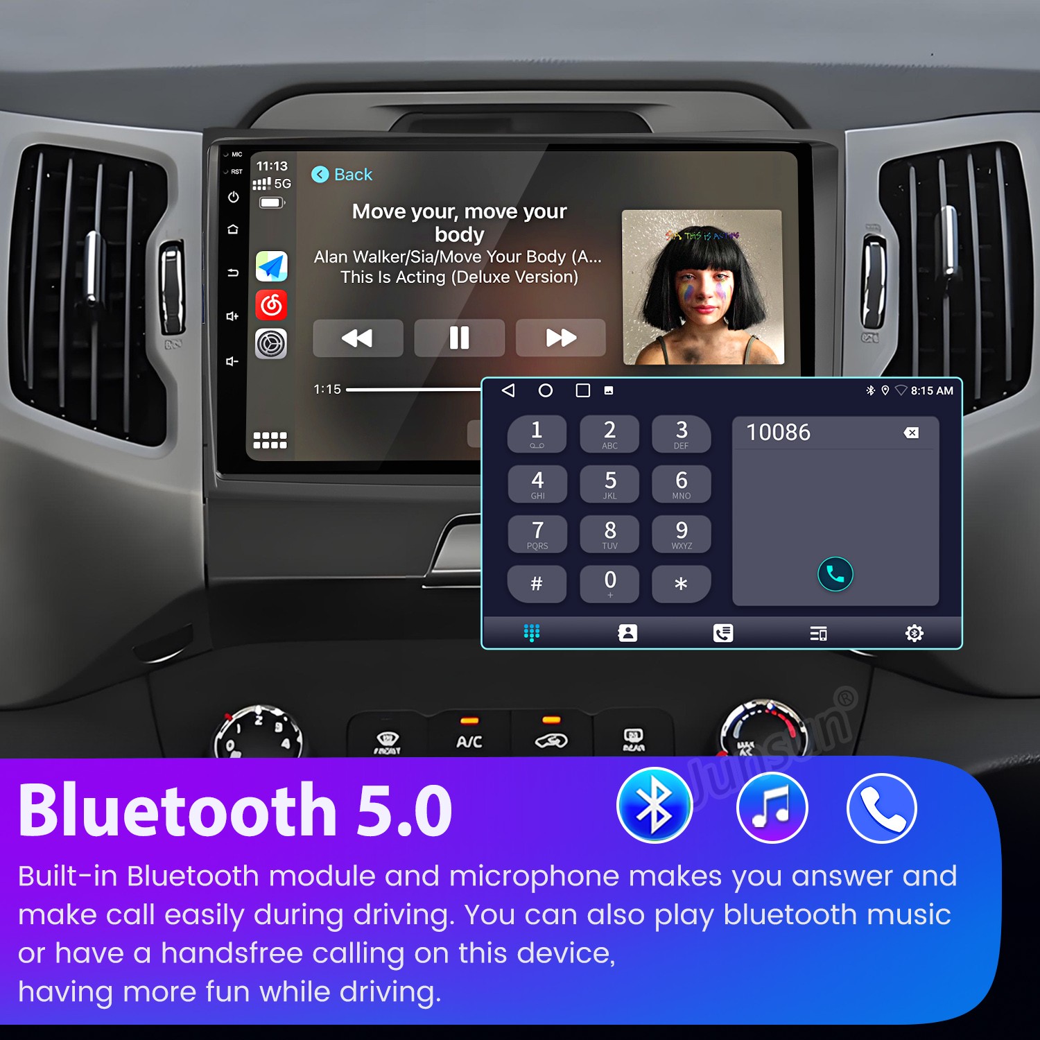 8Core 4+64G Android15 CarPlay For Kia Sportage 2010-2016 Car Stereo Radio GPS BT