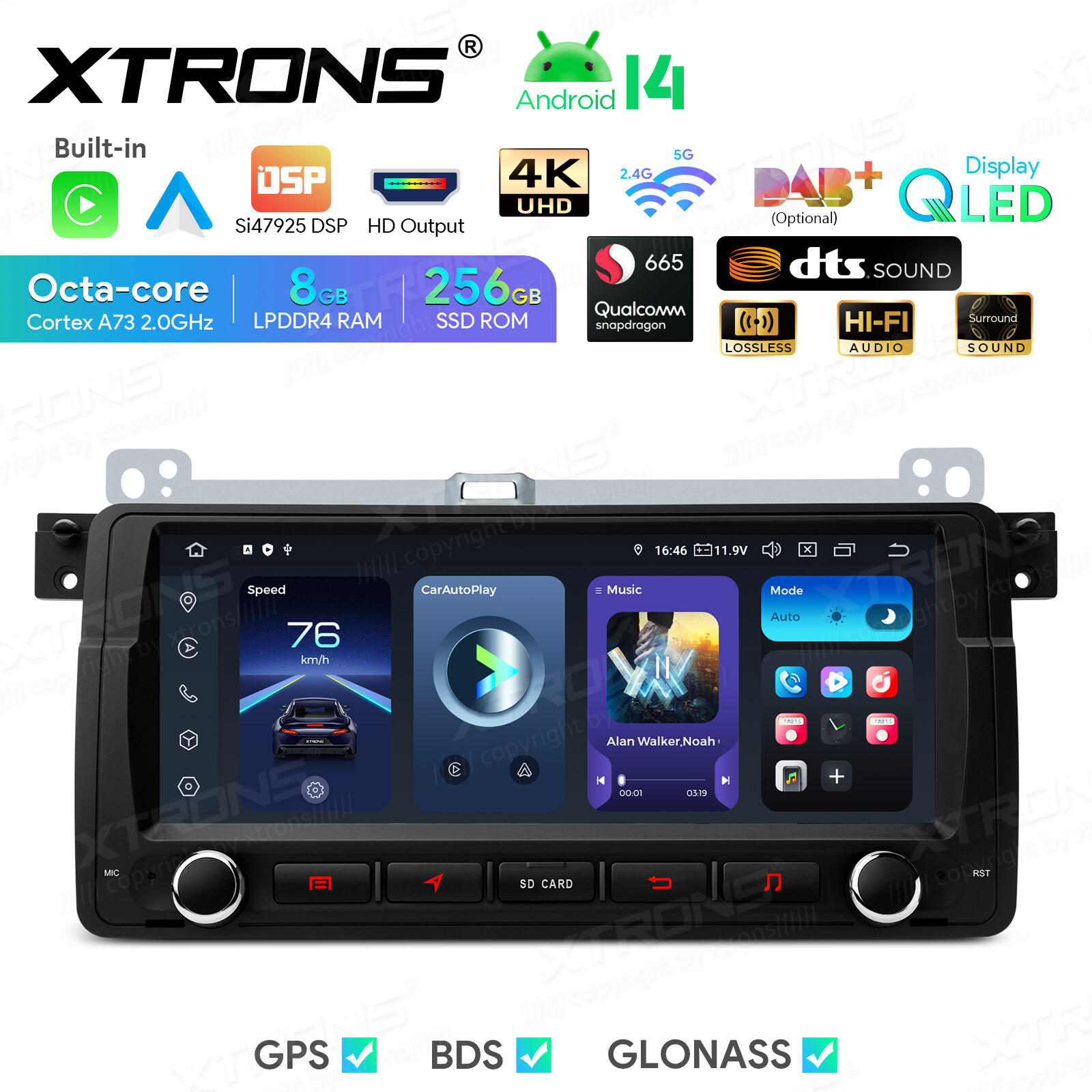 8.8″ QLED Android 14 8-Core 8+256GB Car Stereo Radio GPS For BMW E46 DTS Sound