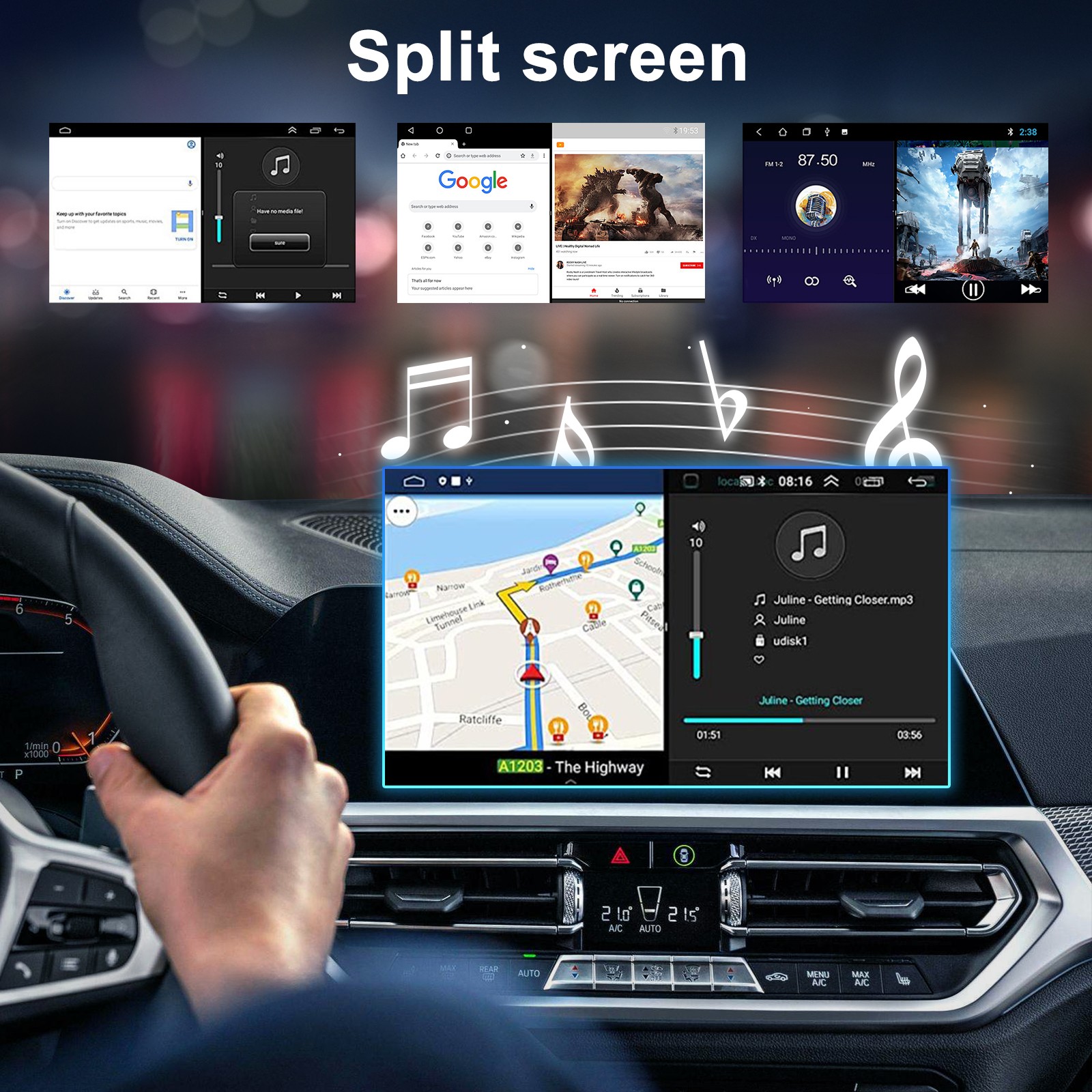 2DIN 10” Rotatable Android 13 Touch Screen Fit For Carplay Car Stereo Radio GPS
