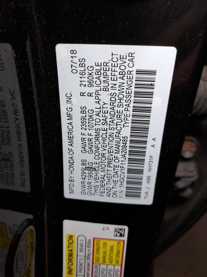 2018 Accord Stereo Radio Receiver Sku#4494423