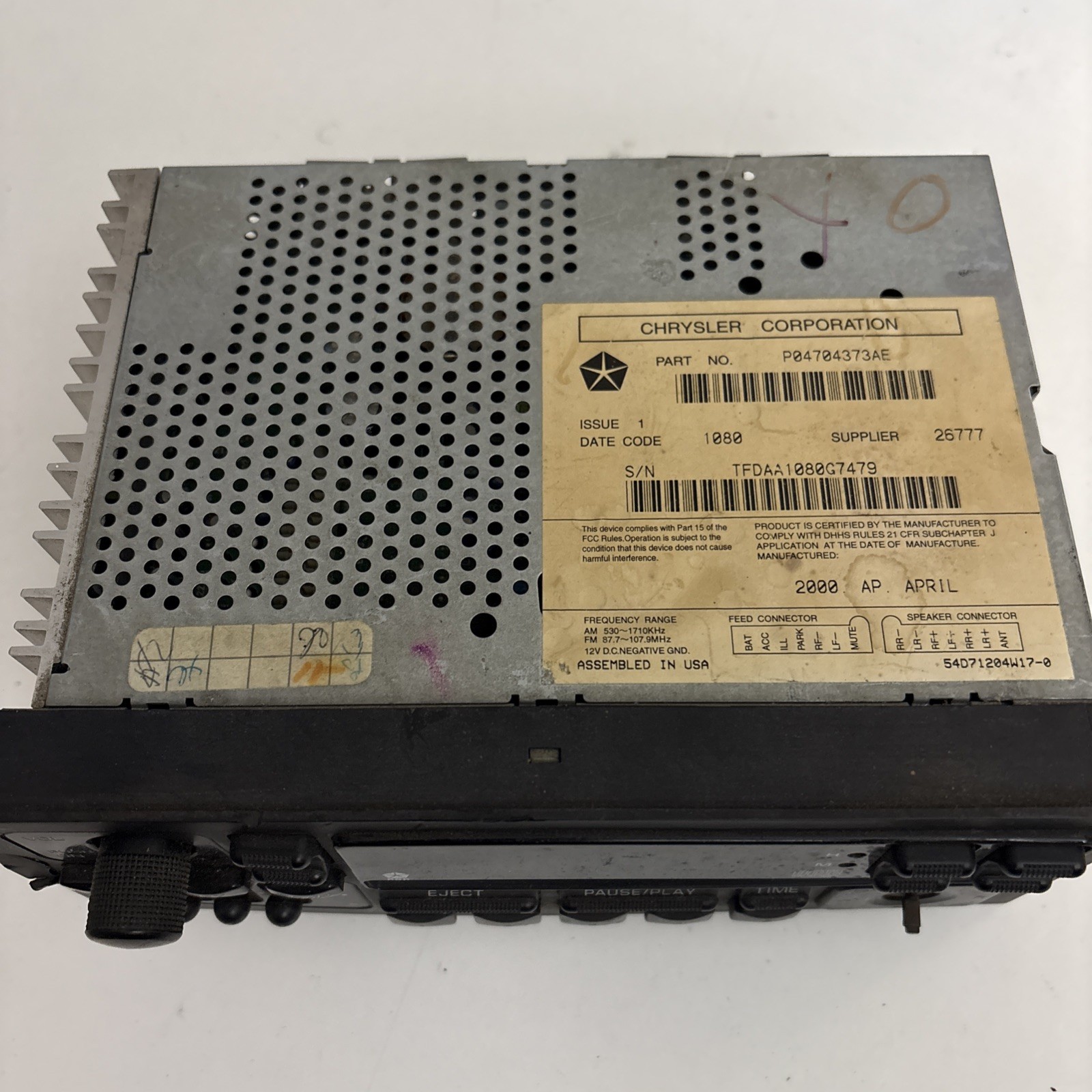 P04704373AE Chrysler CD AM/FM Radio for Dodge Durango Dakota “untested” As-is