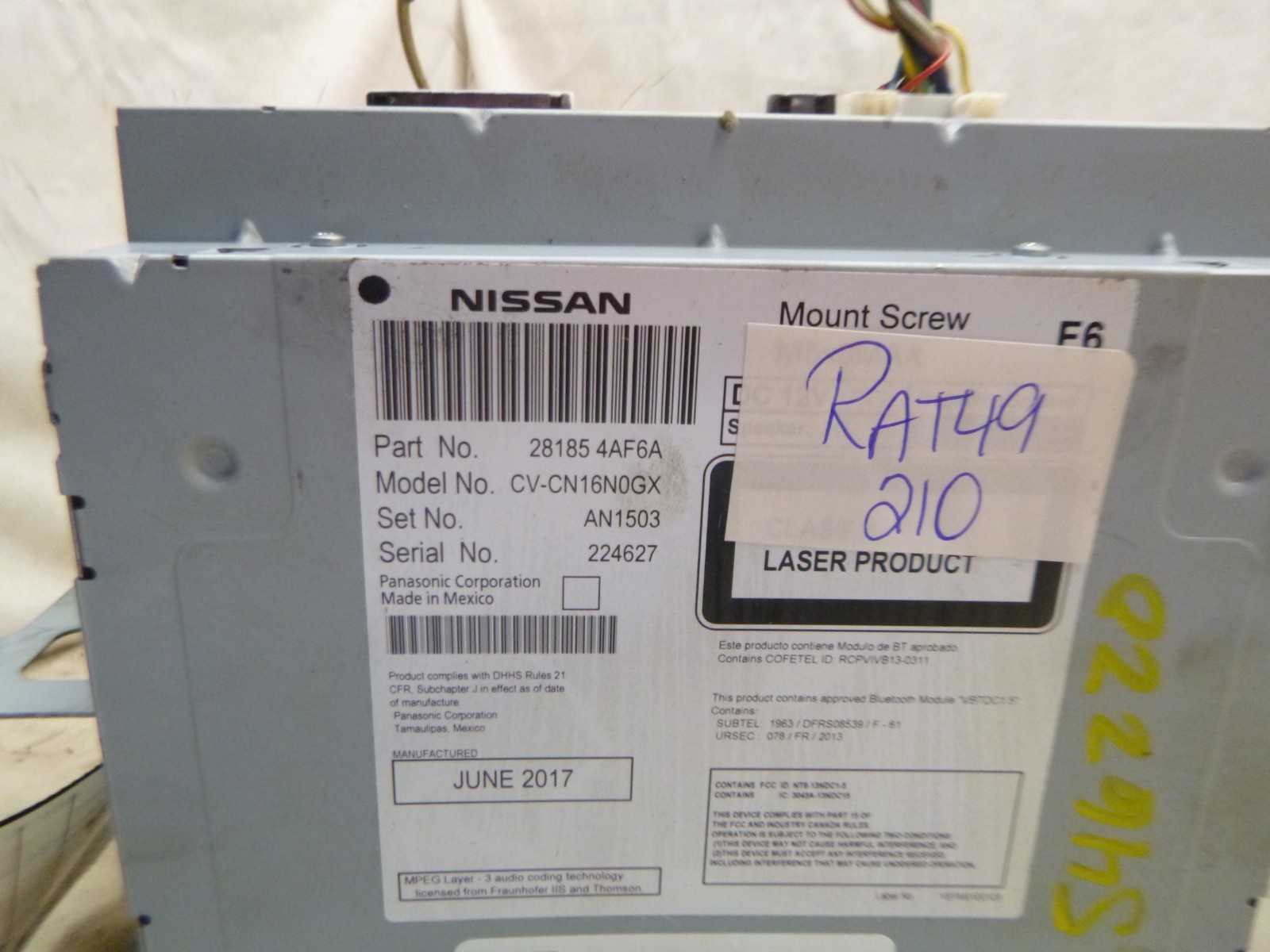 18 19 Nissan Sentra Satellite Radio Cd Mp3 28185-4AF6A RAT49