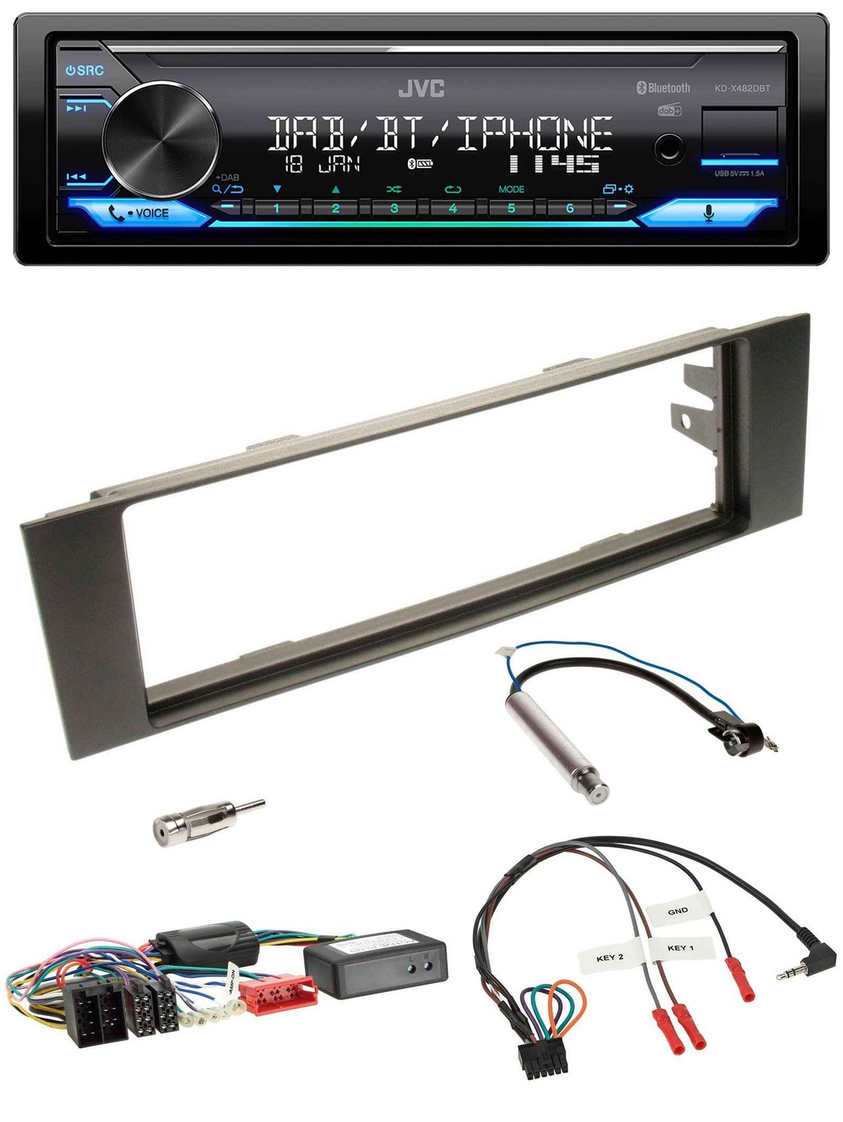 JVC Bluetooth DAB USB Steering Wheel Car Stereo For Audi A3 03-06 Subsystem Adapter