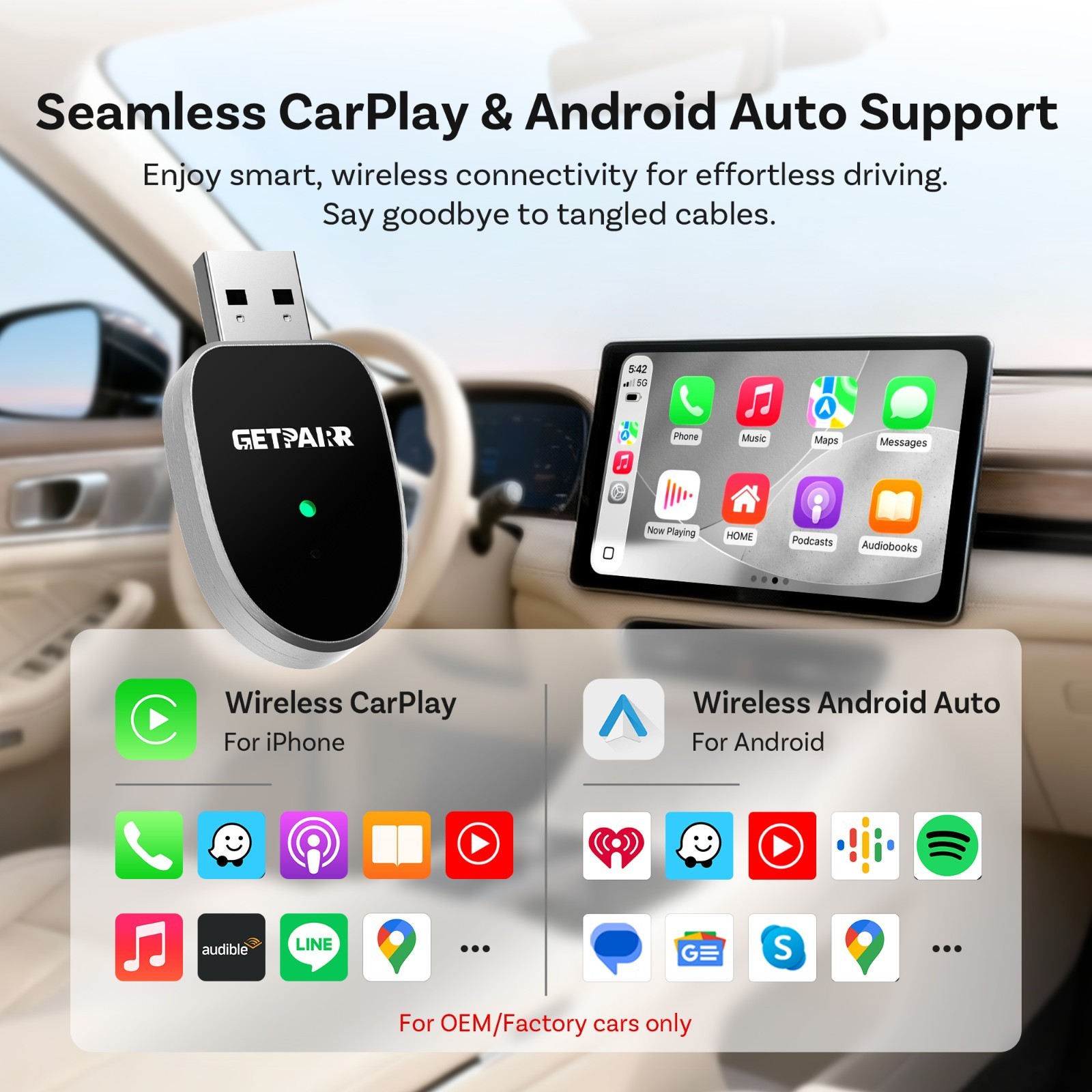 GetPairr Wireless CarPlay Android Auto Adapter Plug Play OTA Fast Connect