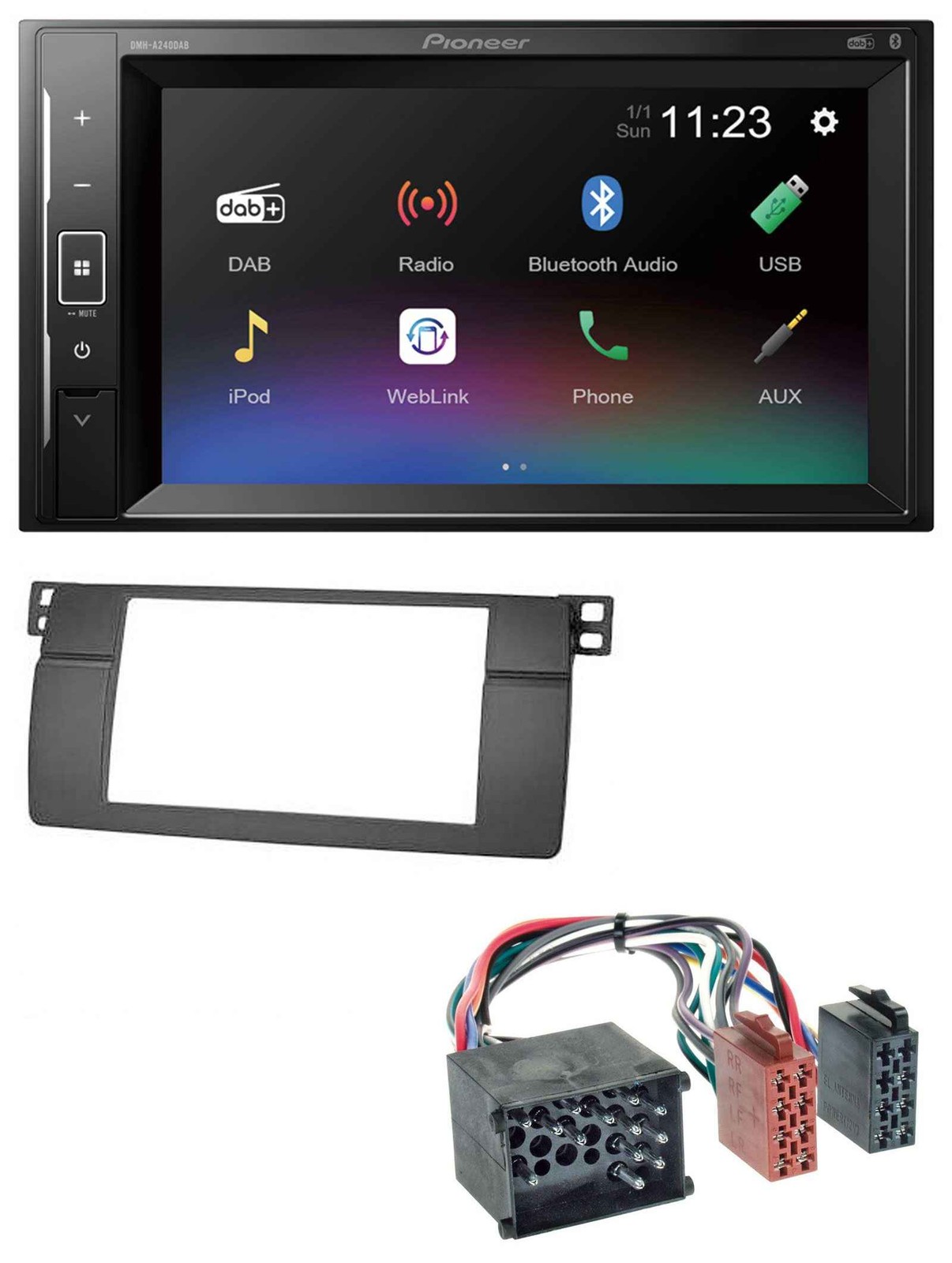 Pioneer DAB MP3 2DIN Bluetooth USB Car Stereo for BMW 3 Series E46 with Large Sat Nav Run