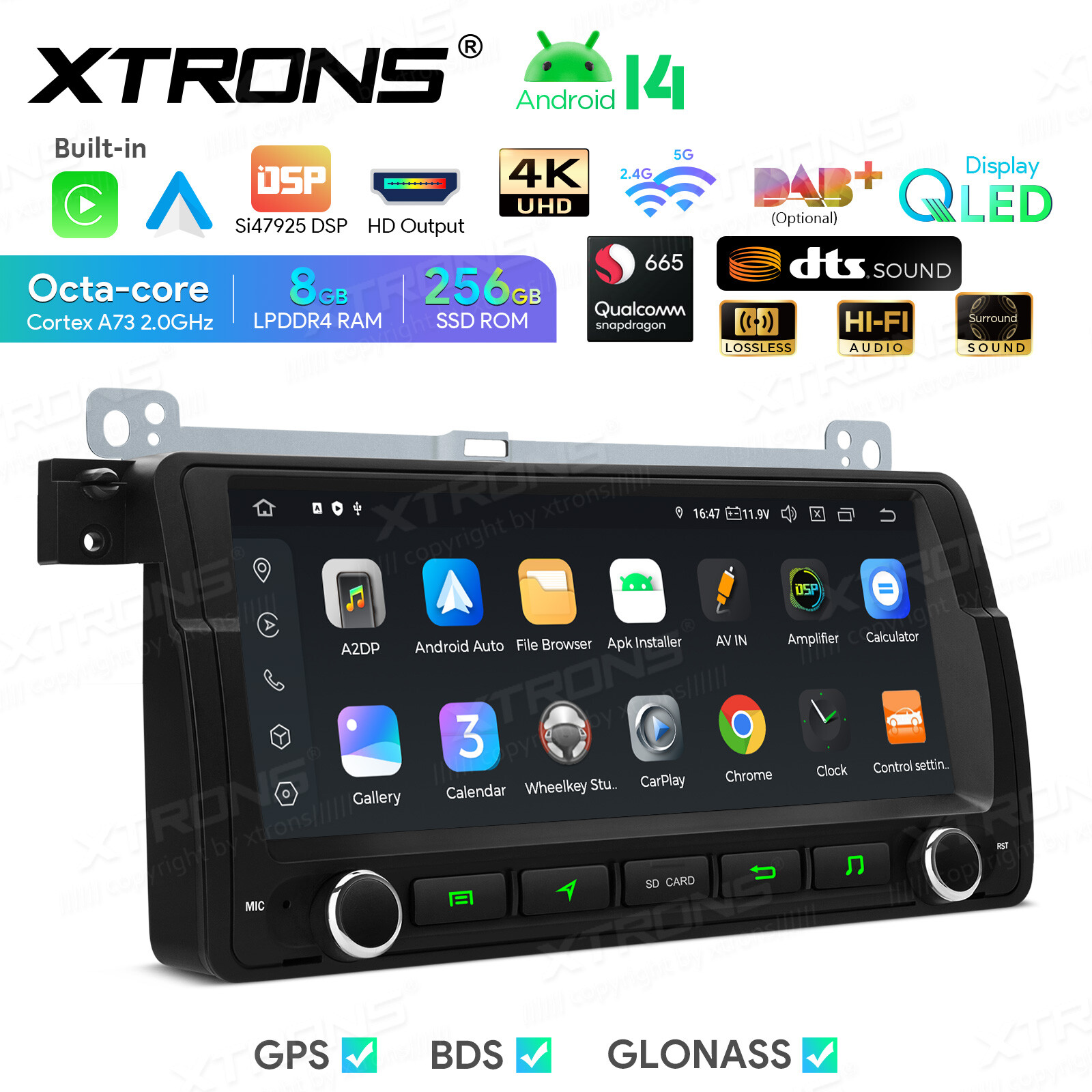 8.8″ QLED Android 14 8-Core 8+256GB Car Stereo Radio GPS For BMW E46 DTS Sound