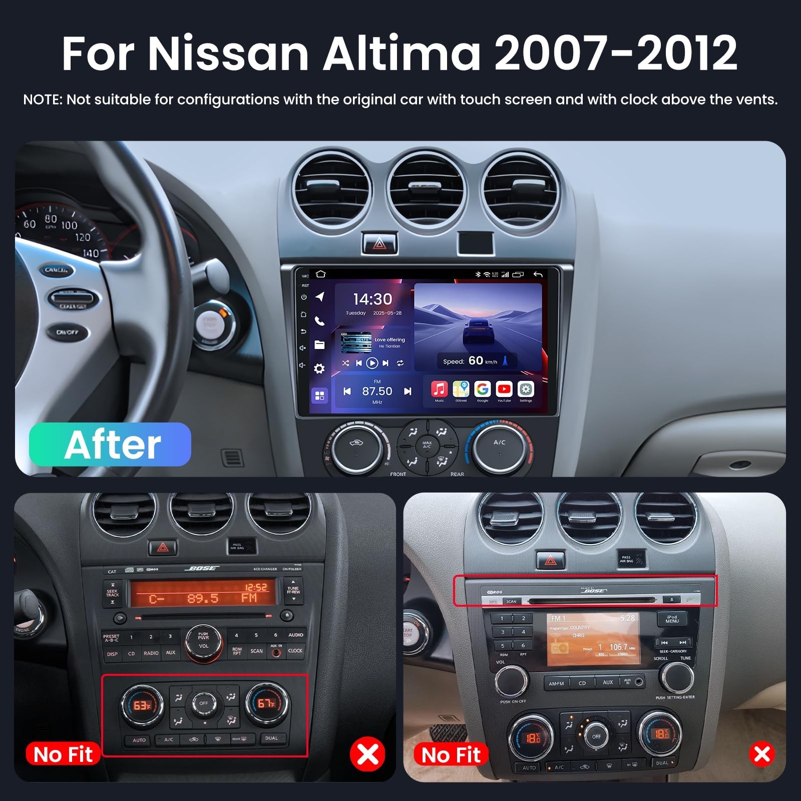 For 2007-2012 Nissan Teana CarPlay Android 13 Car Radio Stereo Navi Cam
