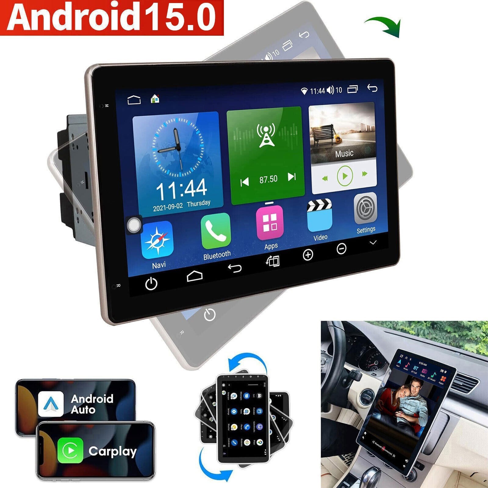 For 1997-2004 Ford F150 Double Din Radio Rotated Android 14 Stereo CarPlay GPS